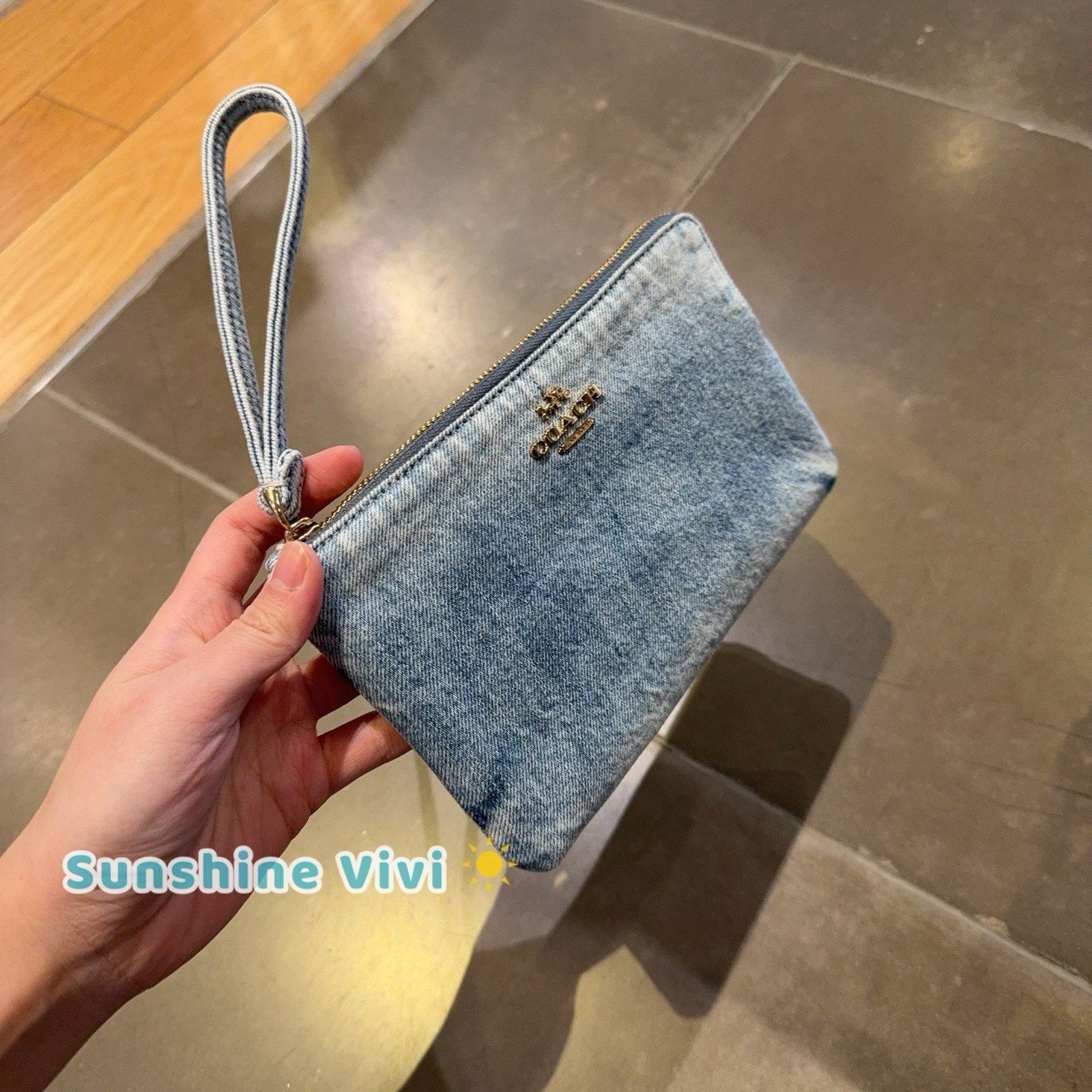 Coach NWT Coach Large Corner Zip Wristlet Loved Denim CEF68 Size ONE SIZE - 2 Thumbnail