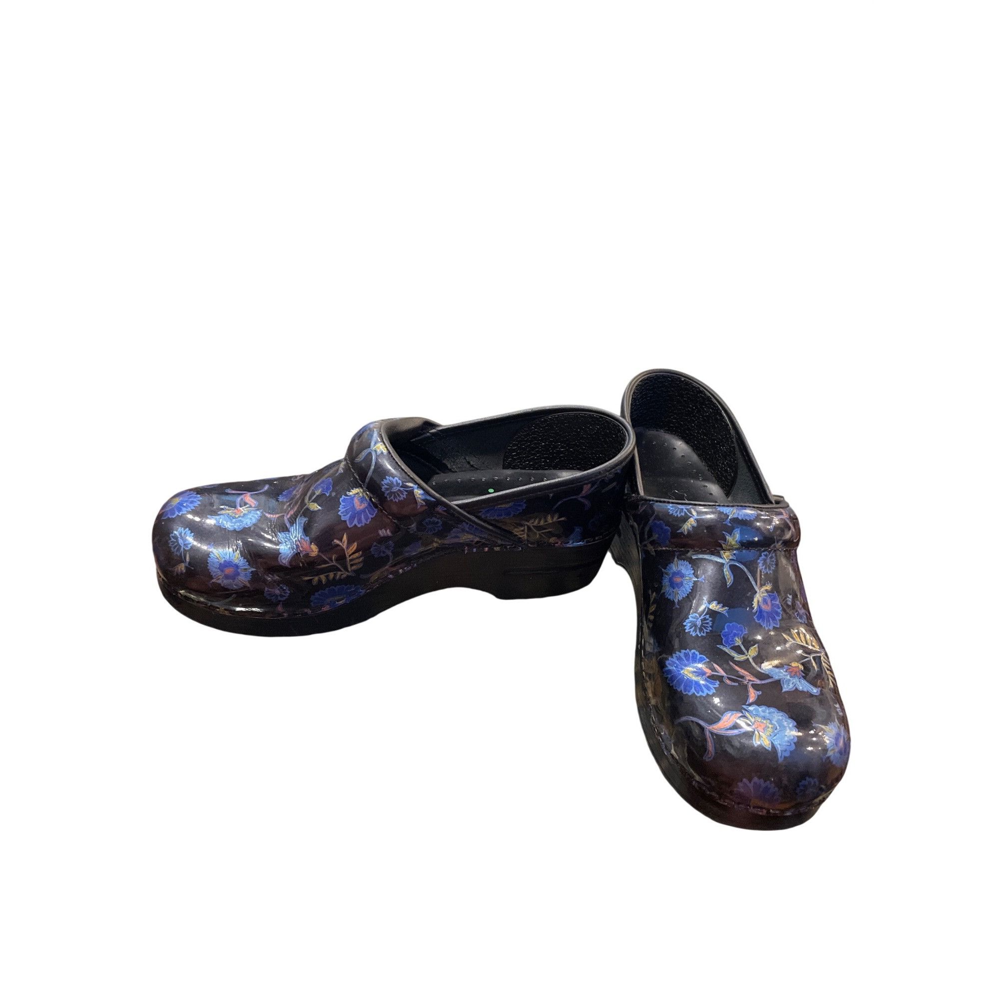 Dansko Dansko wms black blue floral leather nursing mules clogs sz Size US 7.5 / IT 37.5 - 2 Thumbnail