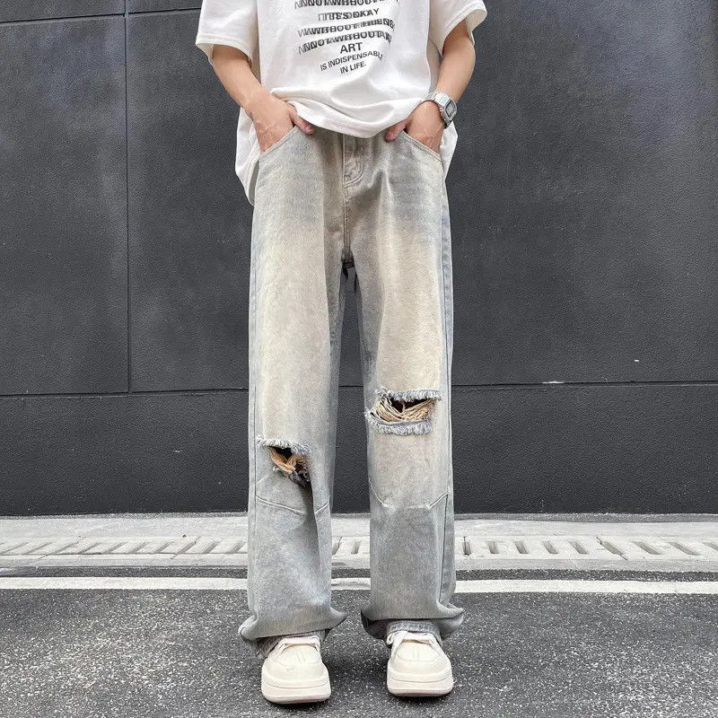 Japanese Brand × Jean Retro loose straight leg casual ripped jeans Size US 32 / EU 48 - 1 Thumbnail