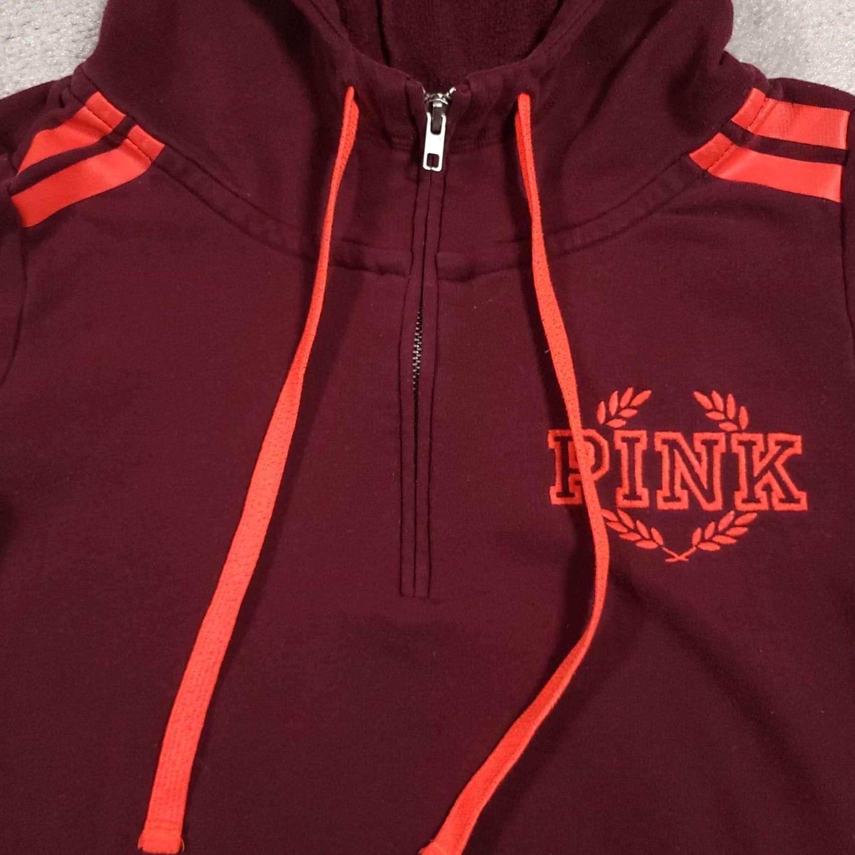 Victoria's Secret VINTAGE? No — exclude. PINK Victoria's Secret Hoodie Womens XS Maroon Pullover 1/2 Zip Hooded Pockets Embroidered Logo Lights Size XS / US 0-2 / IT 36-38 - 4 Thumbnail