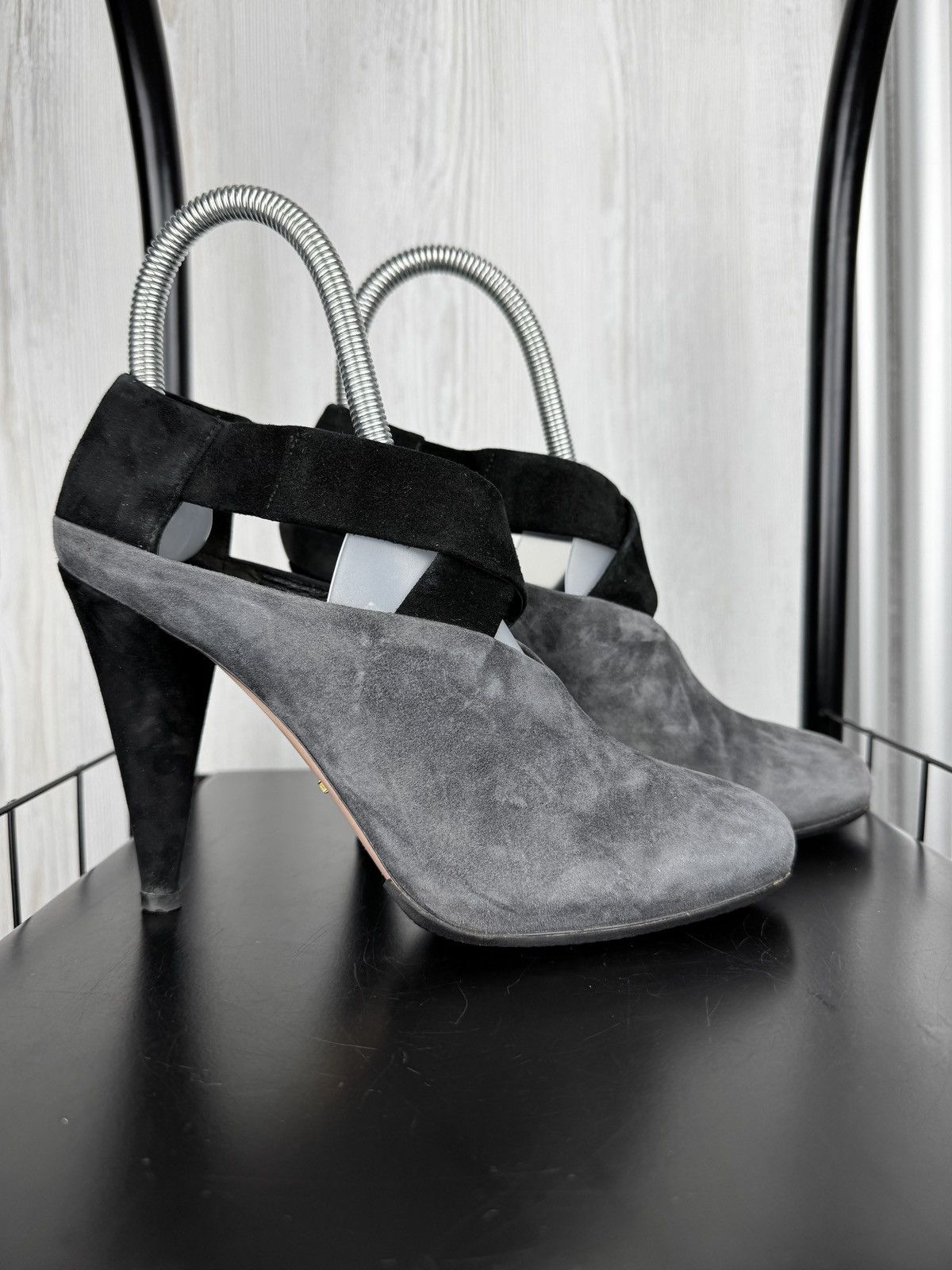 Prada Prada Gray Black Suede Ankle Cone Heels Size 36.5 EU 6.5 US Size US 6.5 / IT 36.5 - 2 Thumbnail