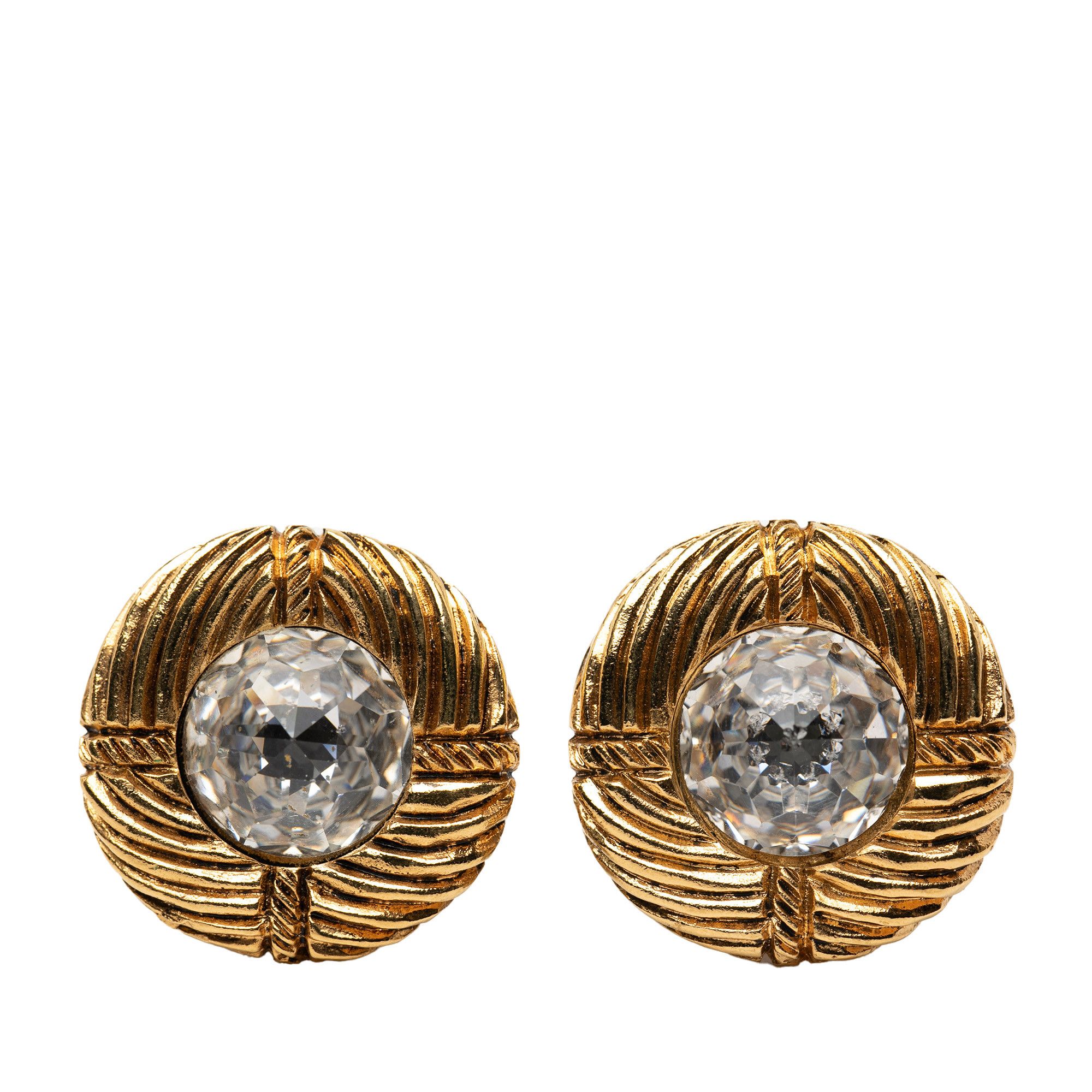 Chanel Chanel Gold Plated Rhinestone Round Clip On Earrings Size ONE SIZE - 1 Thumbnail