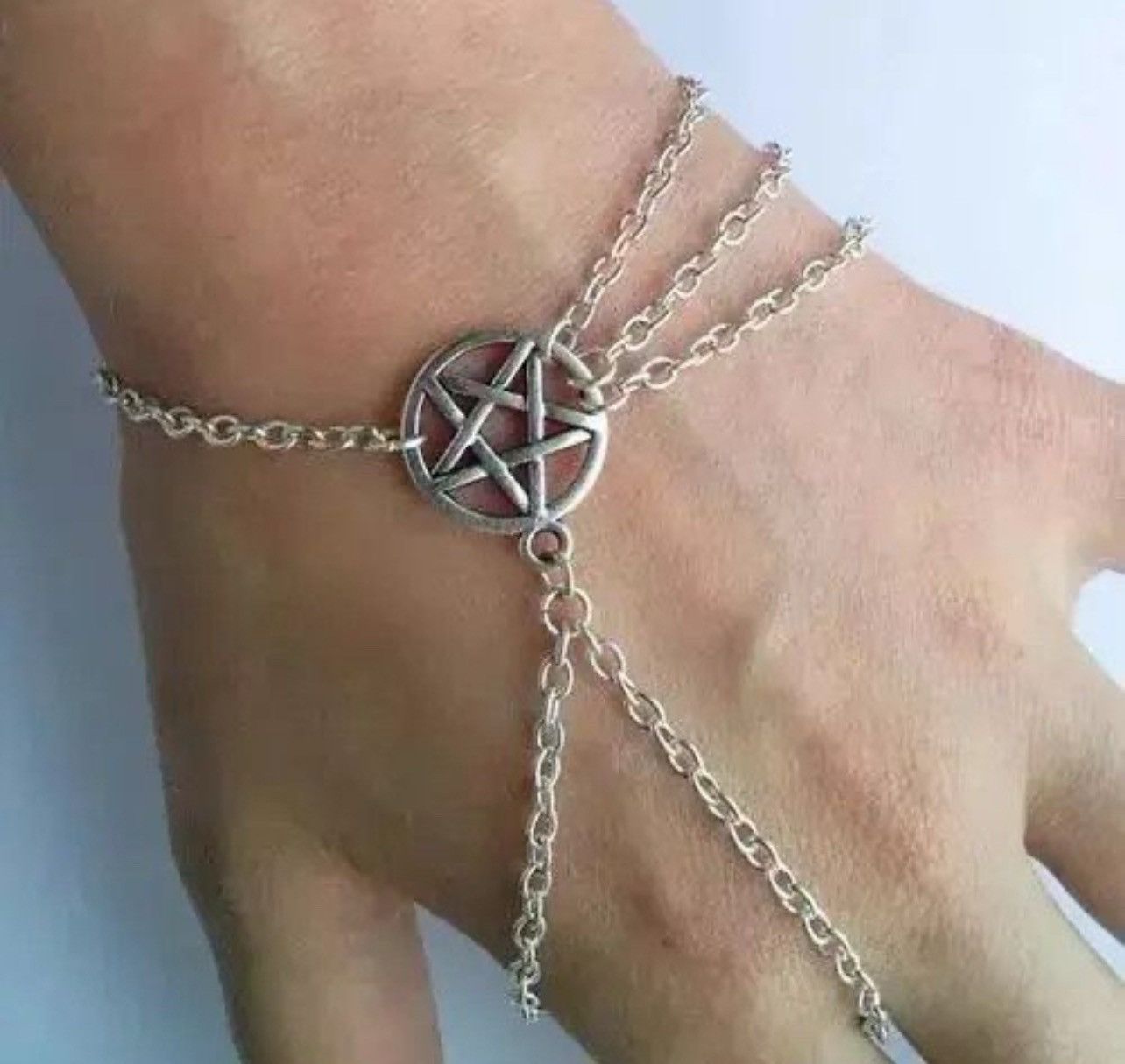 Handmade × Jewelry Bracelet Chain Pentagram Gothic Chrome Style Punk Grunge Size ONE SIZE - 3 Thumbnail