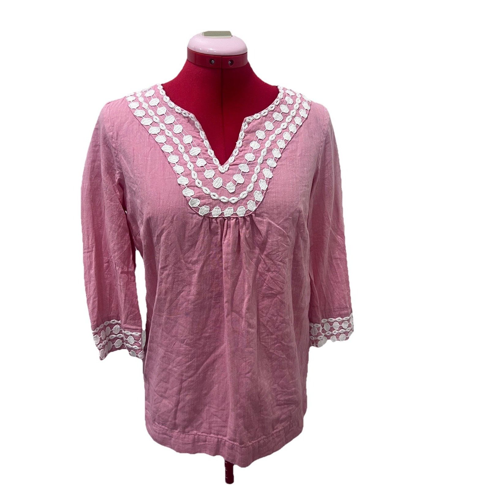 Boden Boden Light Pink Kaftan Cotton Crochet Embroidered Tunic Top Size XS / US 0-2 / IT 36-38 - 1 Thumbnail