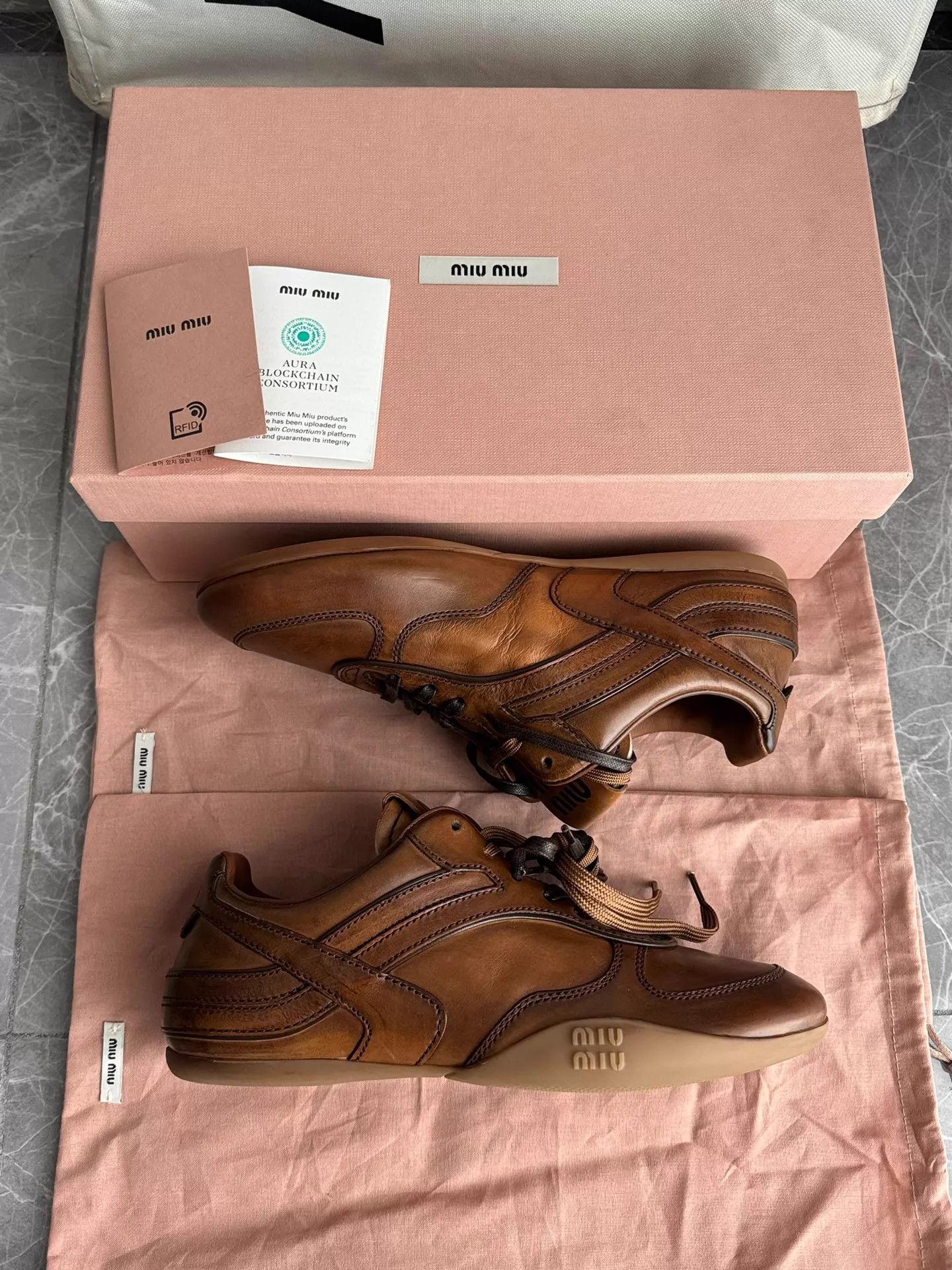 Miu Miu Miu Miu 25FW Gym Leather Double Laces Brown Flat 36 Size US 5.5 / IT 35.5 - 8 Thumbnail