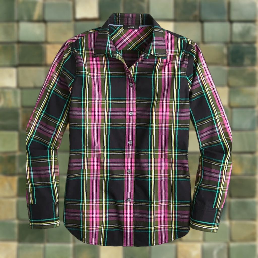 J.Crew J.Crew Slim-fit Shirt Womens Small 4 Pink Stewart Plaid Multicolor Long Sleeve Button-Up Collared Womens Shirt Size S / US 4 / IT 40 - 1 Thumbnail