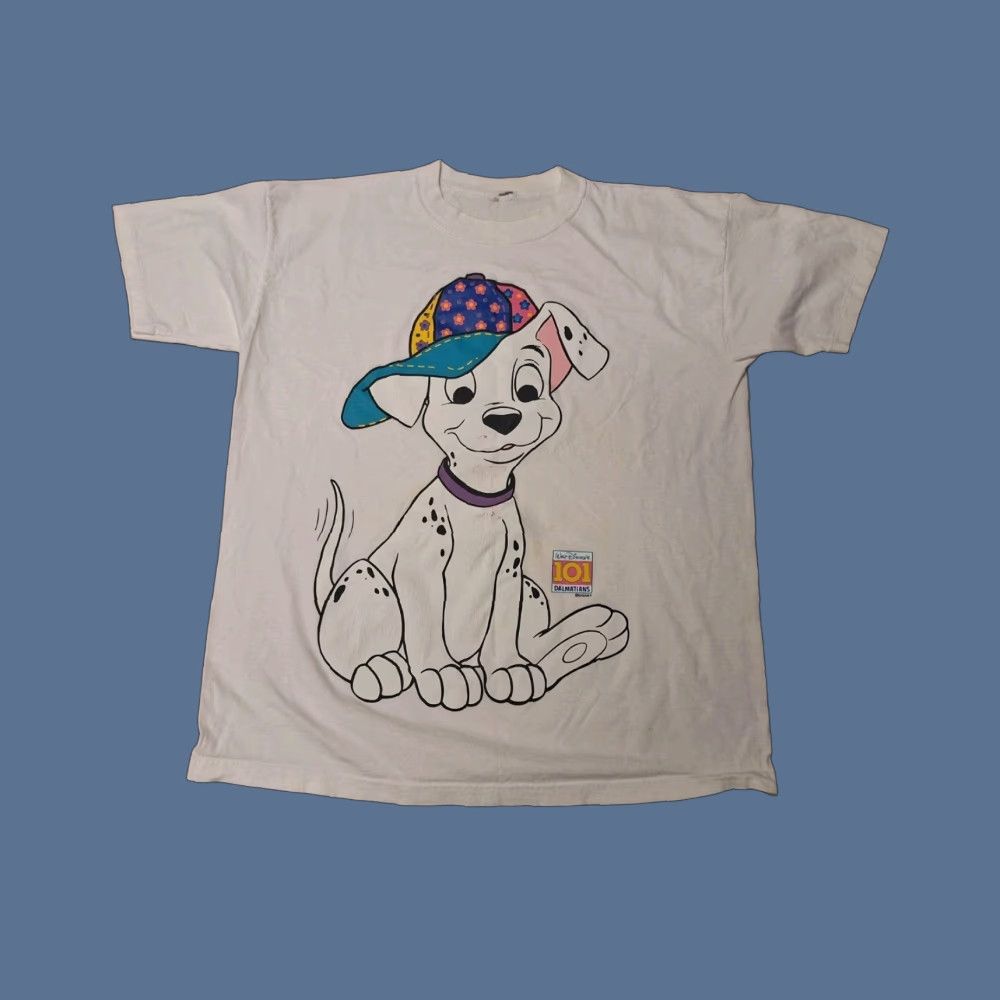 VINTAGE 90s Disney 101 Dalmatians Cartoon TV Movie Graphic Print T-Shirt Short Sleeve Crew Neck L White Unisex Adults Mens Womens