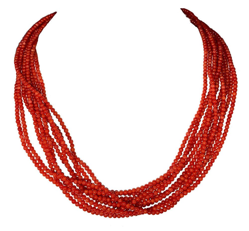 Designer Sterling Red Coral Small Round Bead Multi Strand Necklace Size ONE SIZE - 1 Thumbnail