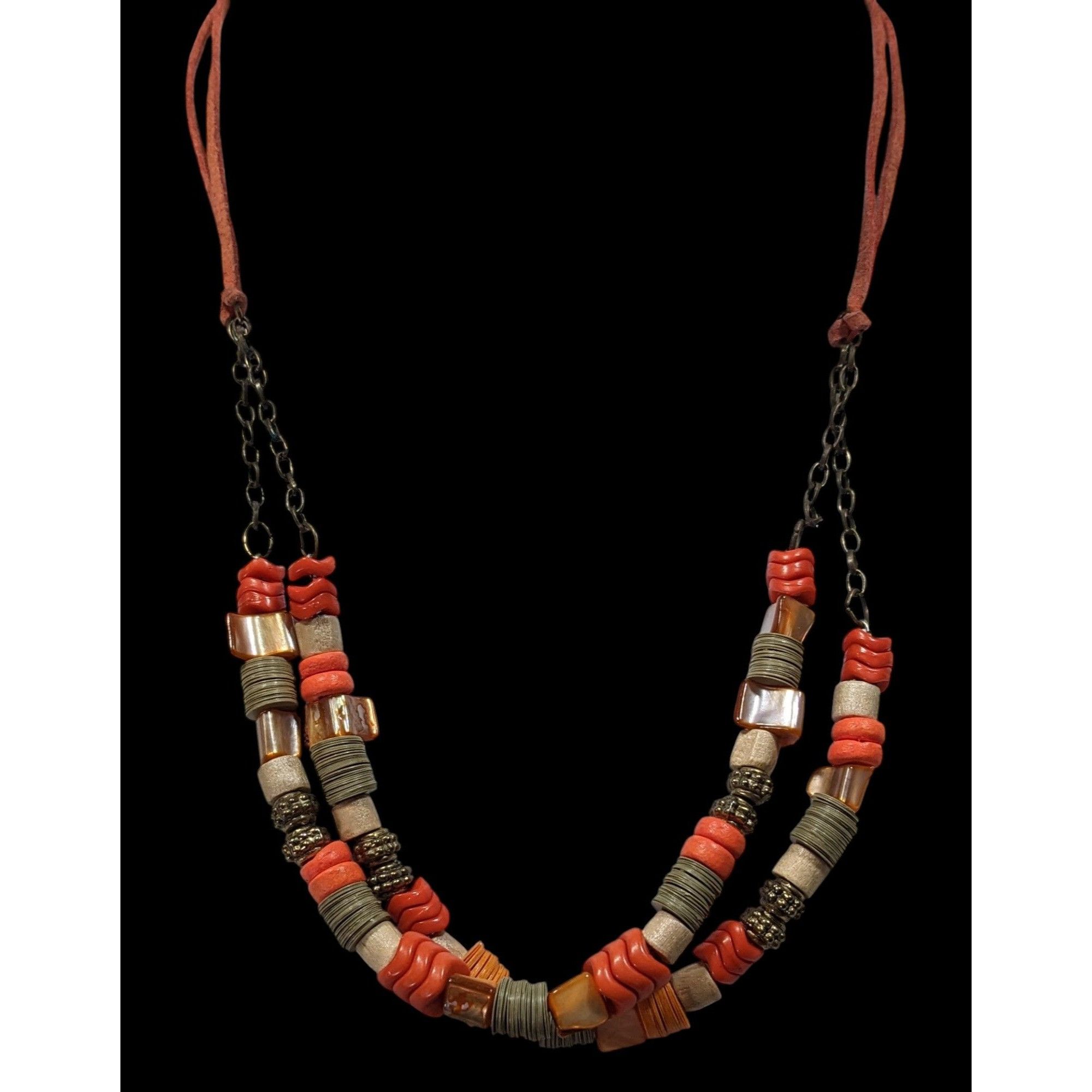 Other Vintage Retro Orange Mixed Media Beaded Necklace Size ONE SIZE - 2 Thumbnail