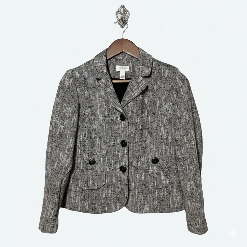Loft Loft · 6P · Black White Tweed Jacket · Lined Career Blazer Size M / US 6-8 / IT 42-44 - 8 Thumbnail