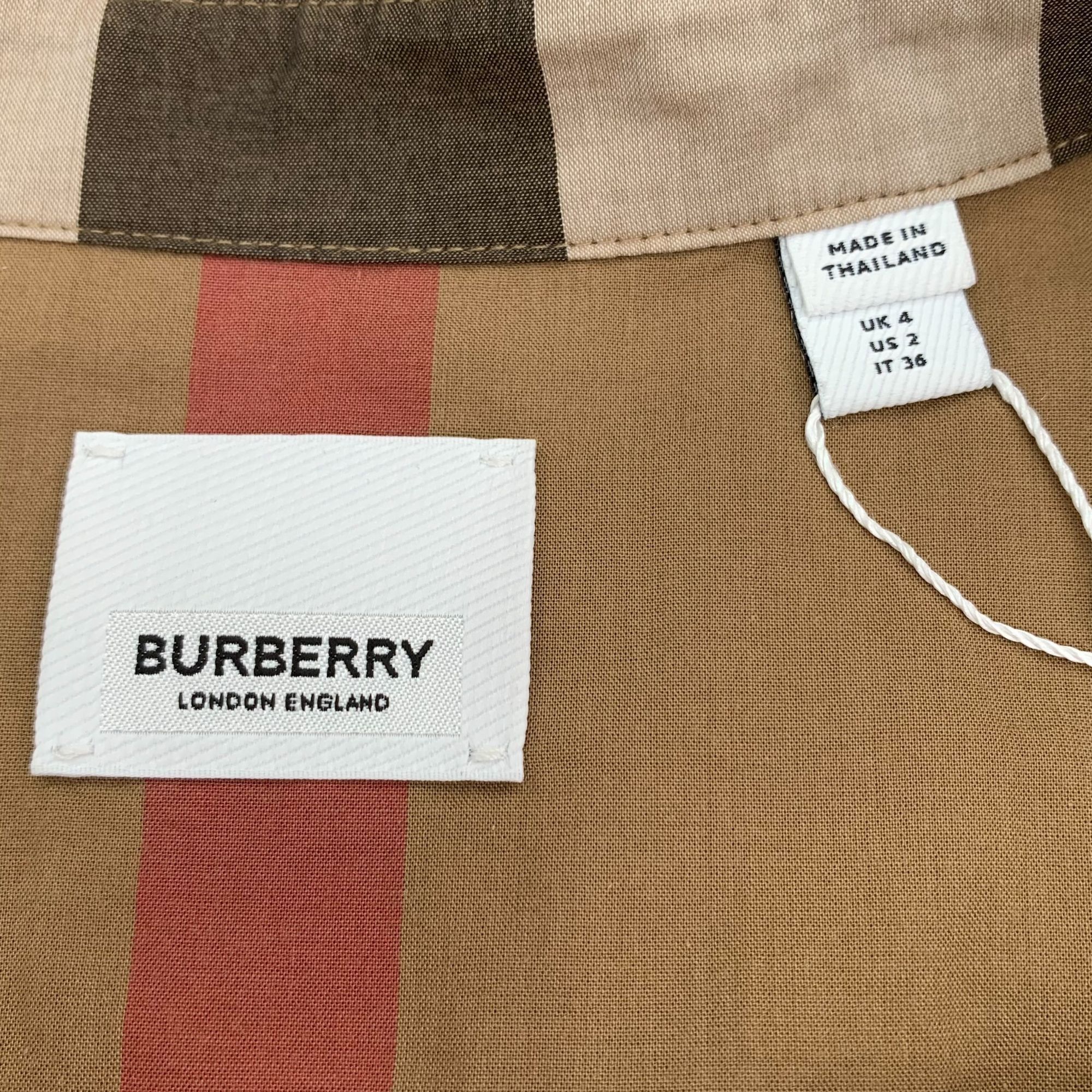 Burberry BURBERRY Nova Check Cotton Shirt Dress In Taupe & Red Plaid Size XS / US 0-2 / IT 36-38 - 2 Thumbnail