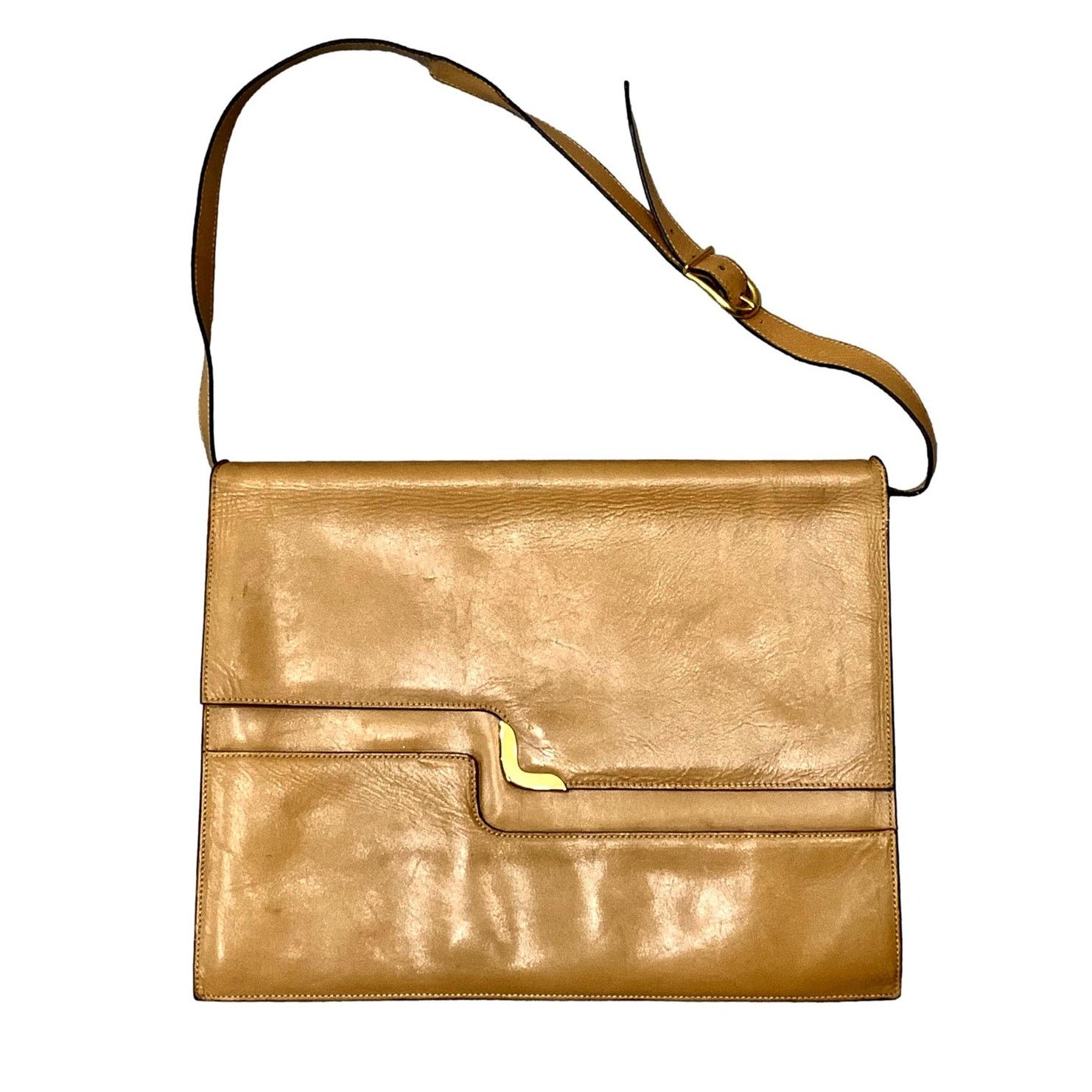 Genuine Leather × Vintage Vintage 70s Camel Leather Attache Shoulder Bag Briefcase Size ONE SIZE - 2 Thumbnail
