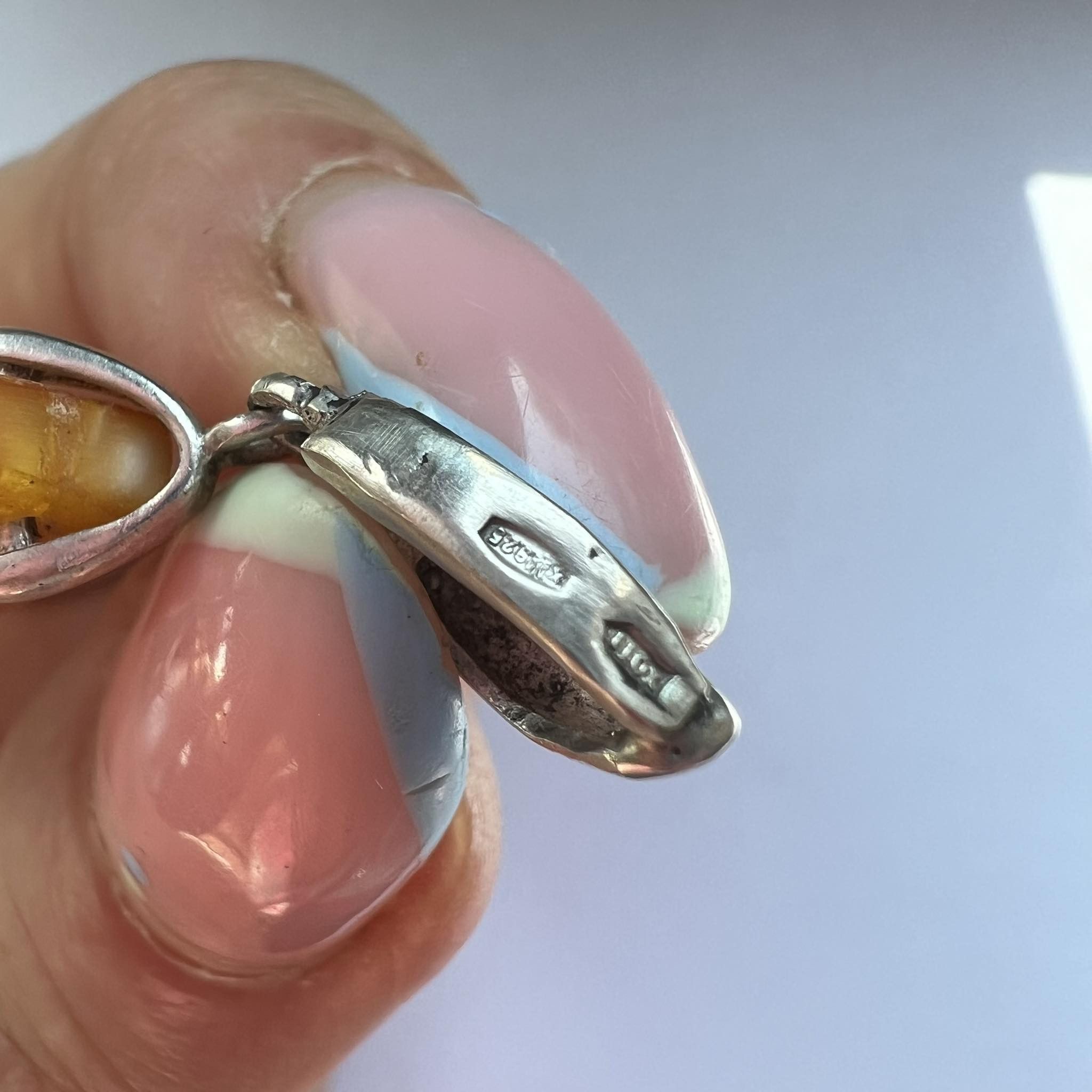Vintage Vintage Sterling Silver Pendant Yellow Baltic Amber Stone Size ONE SIZE - 4 Thumbnail