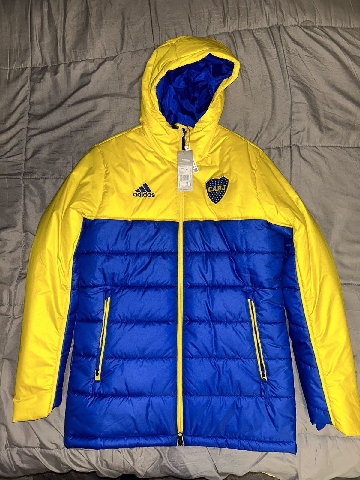 image of Adidas Boca Juniors 23/24 Winter Jacket in Yellow/Blue, Men's (Size Medium)