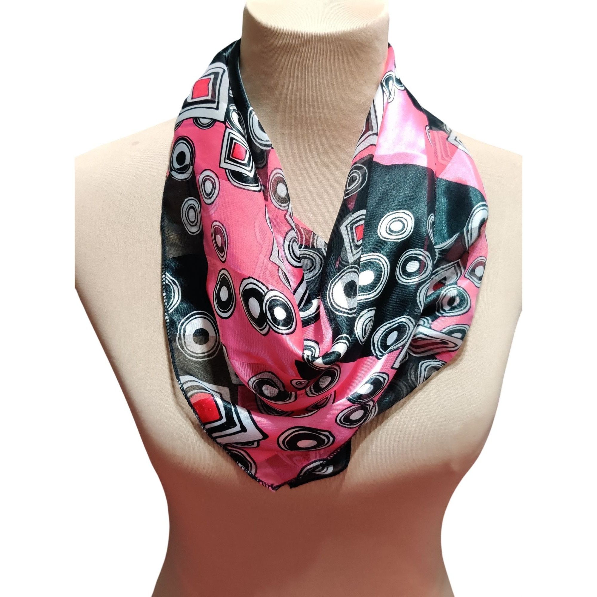 Other Womens Scarf Pink Black Geometric Print Lightweight Sheer Sq Size ONE SIZE - 10 Thumbnail