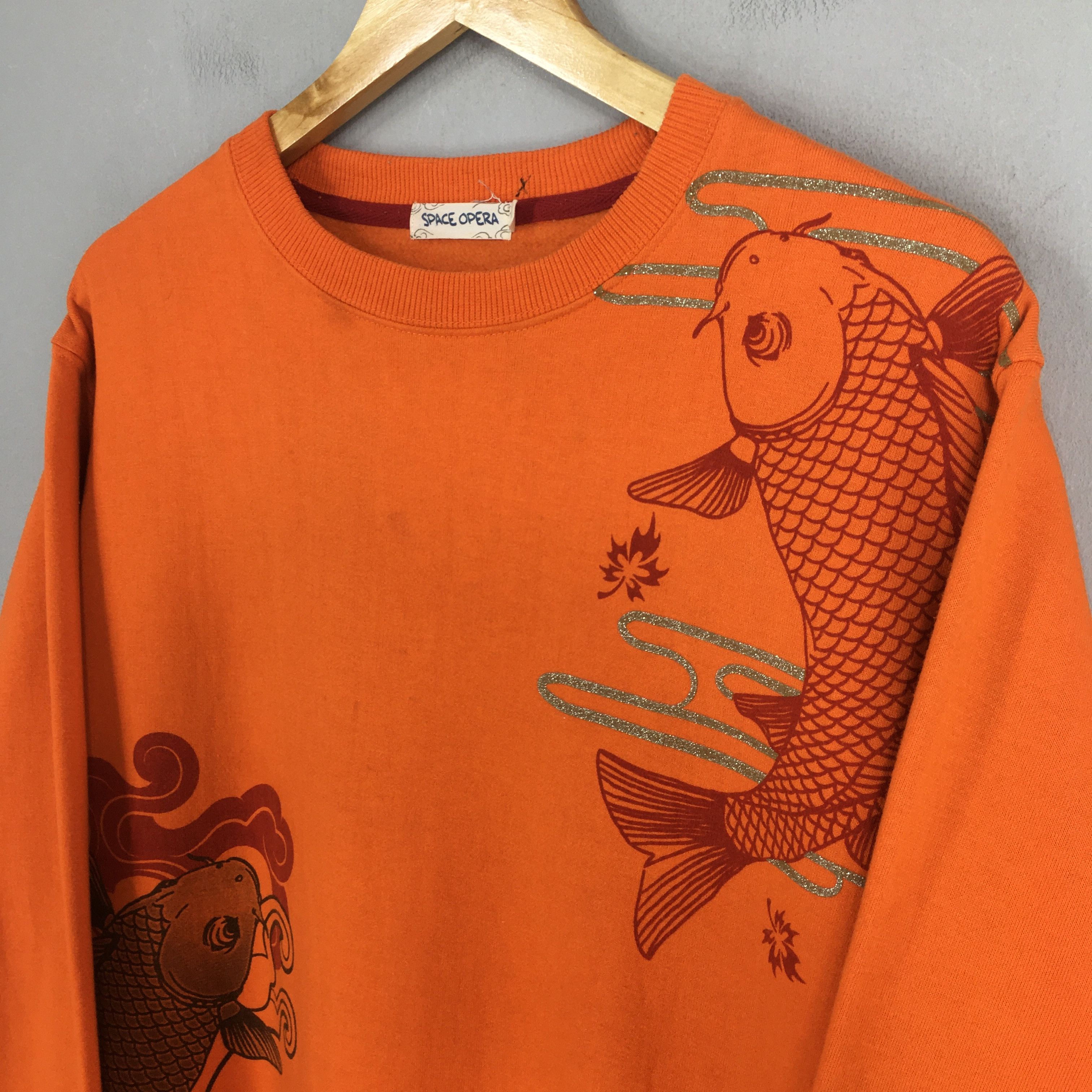 Japanese Brand × Vintage Vintage Fish Koi Sukajan Japan Orange Sweatshirt Large Size US L / EU 52-54 / 3 - 3 Thumbnail