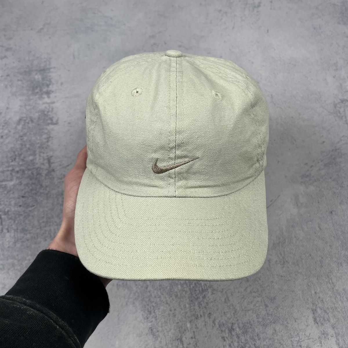 Nike × Vintage Vintage Nike rare big swoosh y2k beige cream cap 90’s Size ONE SIZE - 3 Thumbnail