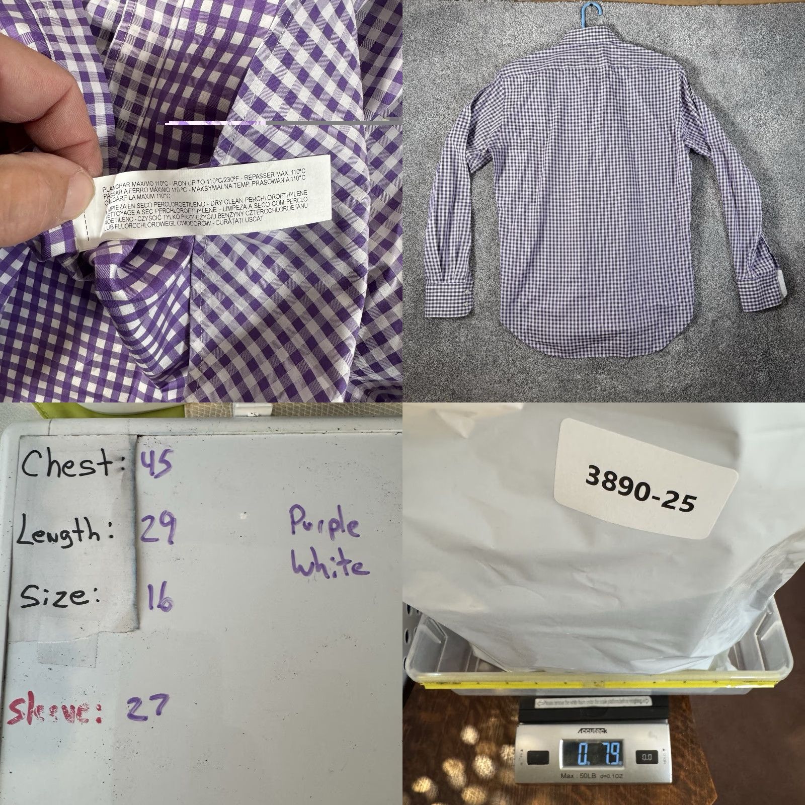 Zara Zara Man Button Up Dress Shirt L Purple Gingham Check Cotton Button-Up Preppy Classic Business Casual Mens Regular 16 Neck Size 16 Size US L / EU 52-54 / 3 - 8 Thumbnail