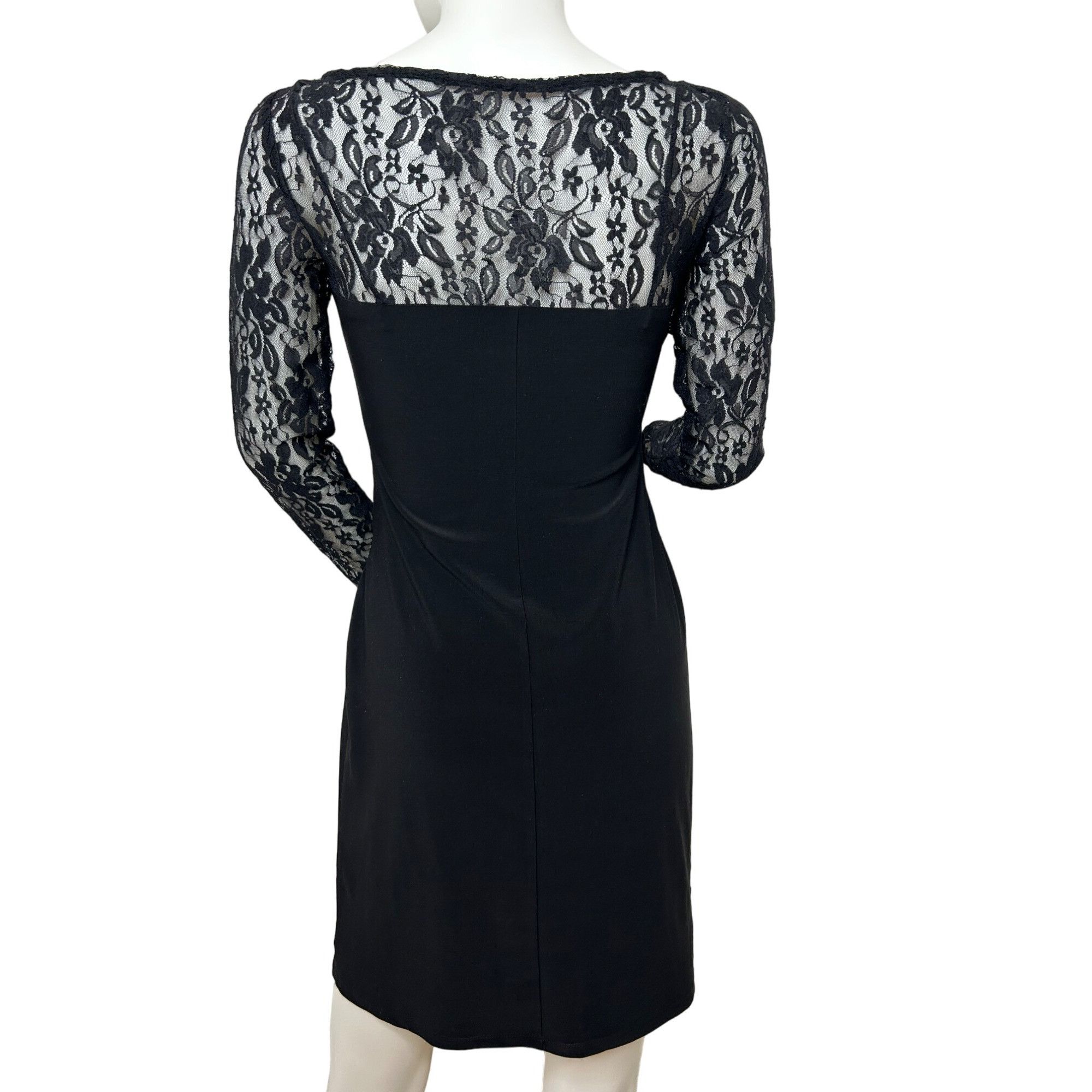 Chaps Chaps Black Lace- Trimmed Mini Dress S Petite Sheath Long Sl Size S / US 4 / IT 40 - 3 Thumbnail