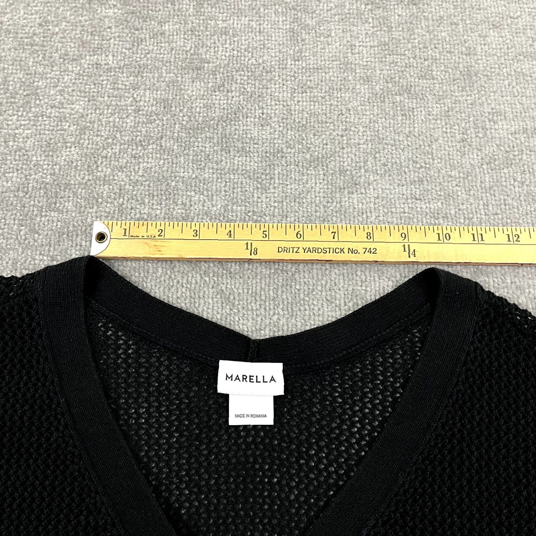 Marella MARELLA Cardigan Sweater Womens XS/Small Cropped Black Open Knit Ribbed Romania Size XS / US 0-2 / IT 36-38 - 5 Thumbnail