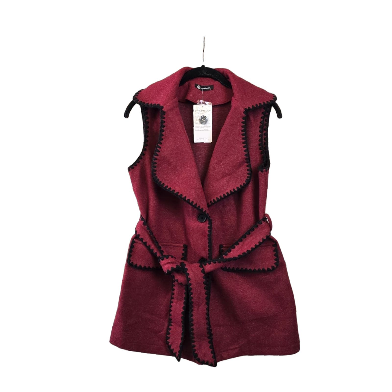 Vintage PrettyGarden NWT Women’s Tweed Vest Jacket Sleeveless Burgundy Size S - Belted Pocket Vest, Casual, Fall, Spring, Winter - Regular Women Size S / US 4 / IT 40 - 1 Thumbnail