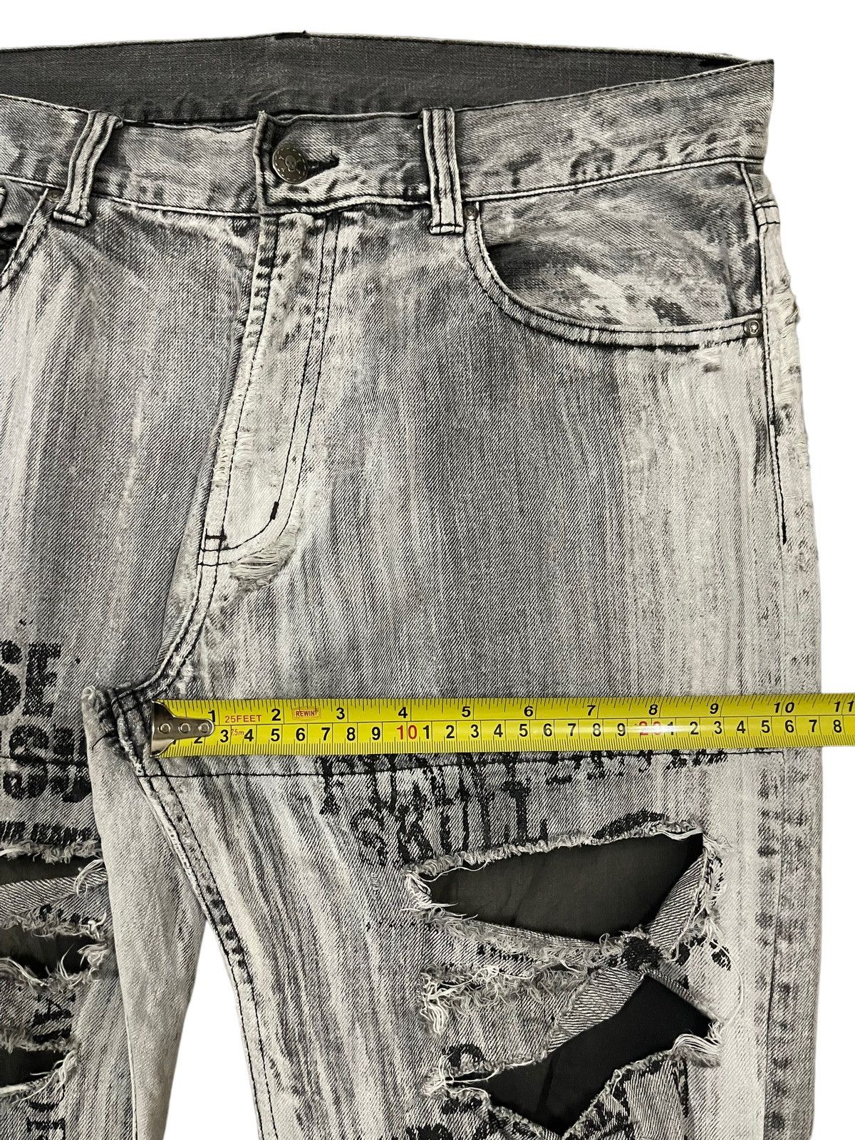 If Six Was Nine Vintage Japanese Skull Punk Distressed Bondage Flare Jeans Size US 33 - 14 Thumbnail