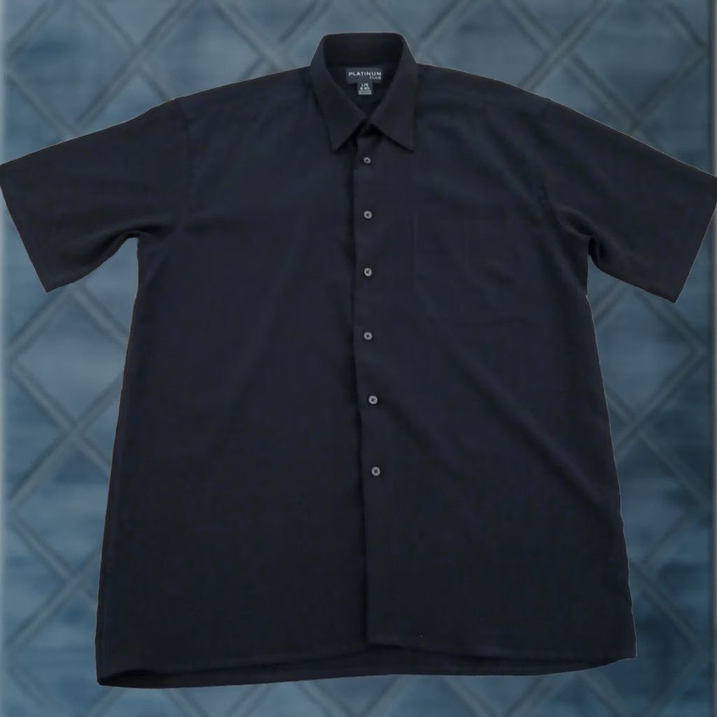 Vintage Platinum Shirt Mens Large Black Short Sleeve Button-Down Polyester Shirt Size US L / EU 52-54 / 3 - 1 Thumbnail