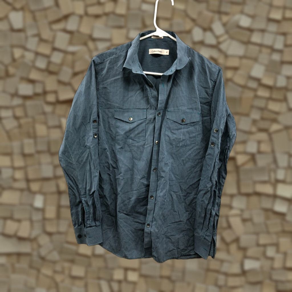 Calvin Klein Calvin Klein Shirt Mens S Long Sleeve Spread Collar Plaid Blue Size US S / EU 44-46 / 1 - 1 Thumbnail