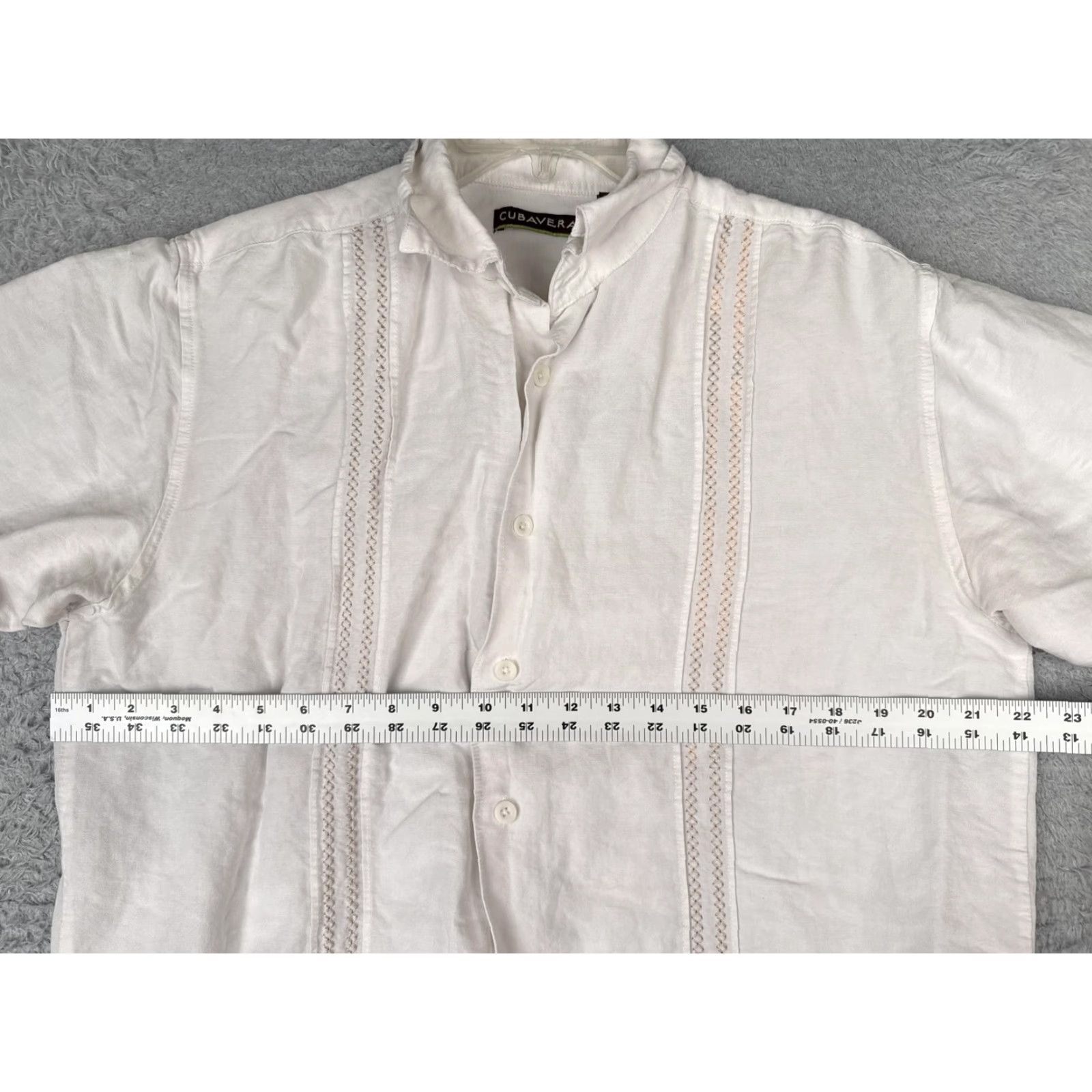 Cubavera Cubavera Shirt Mens L White Short Sleeve Embroidered Band Collar Guayabera Size US L / EU 52-54 / 3 - 7 Thumbnail