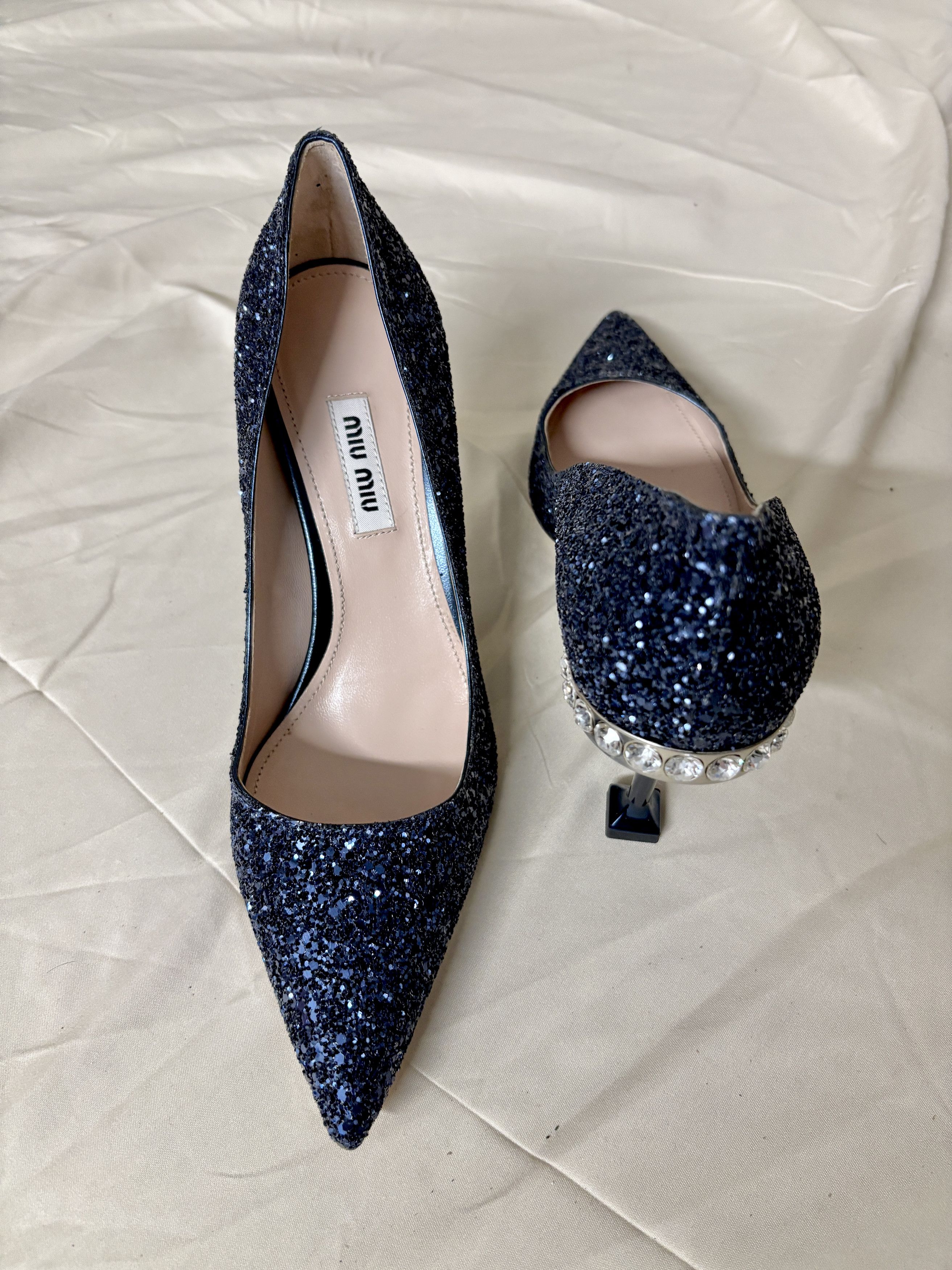 Miu Miu Miu Miu blue sequin kitten heel with crystal detail Size US 6 / IT 36 - 4 Thumbnail