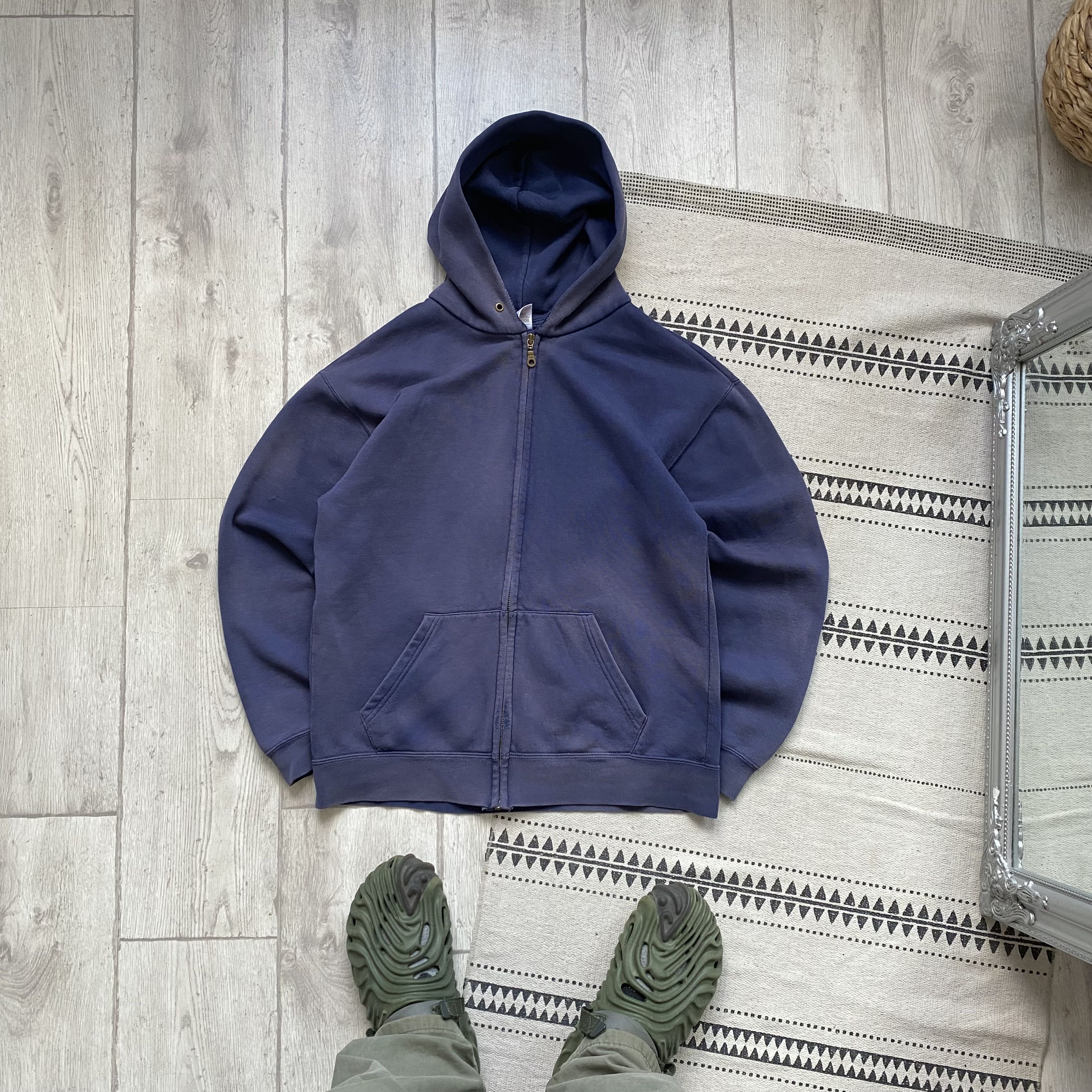 Russell Athletic 🦏 Vintage 90s Thrashed Blank Zip Hoodie Y2K Russell Style Size US M / EU 48-50 / 2 - 1 Thumbnail