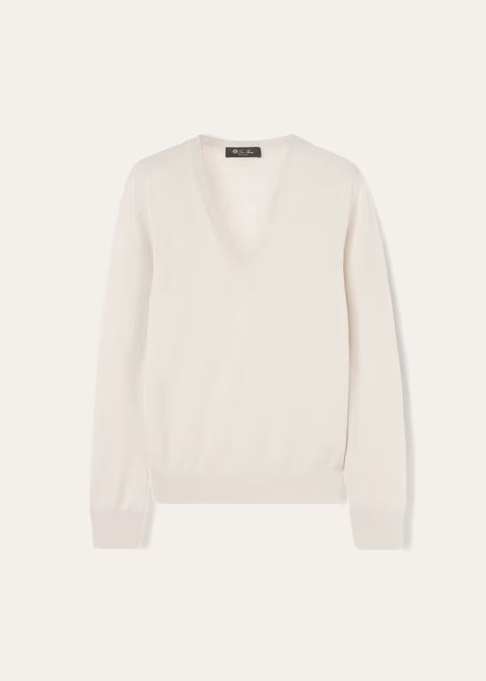 Loro Piana o1w1db10724 New Piuma V-Neck Sweater in Off White Size L / US 10 / IT 46 - 1 Thumbnail