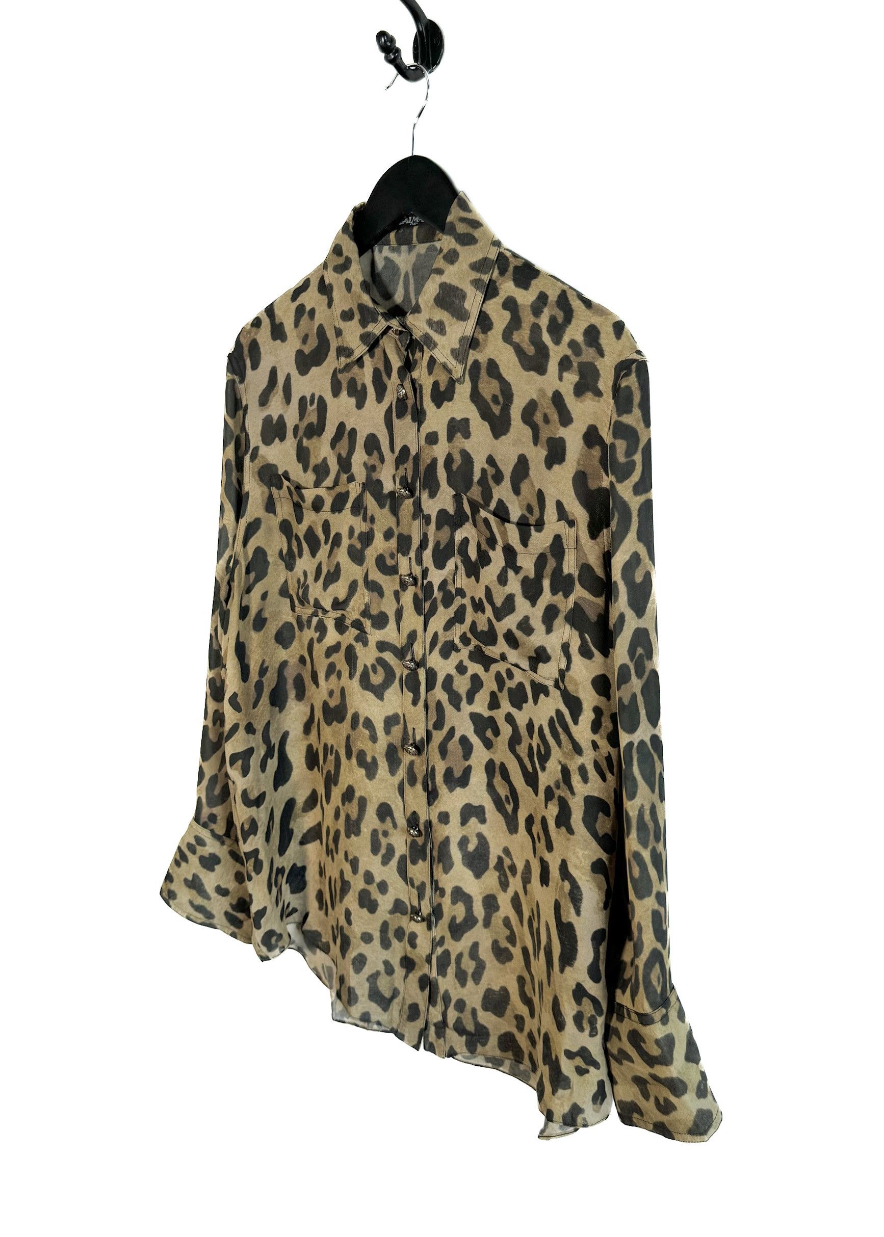 Balmain Balmain Beige Leopard Print Silk Buttoned Blouse Size S / US 4 / IT 40 - 2 Thumbnail