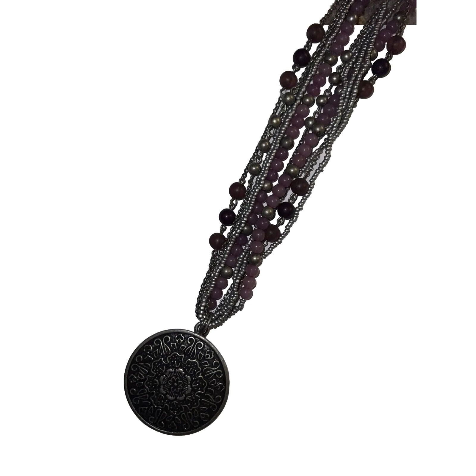 The Unbranded Brand Purple & Gray Medallion Pendant Necklace Multi Strand 18.5" Size ONE SIZE - 3 Thumbnail