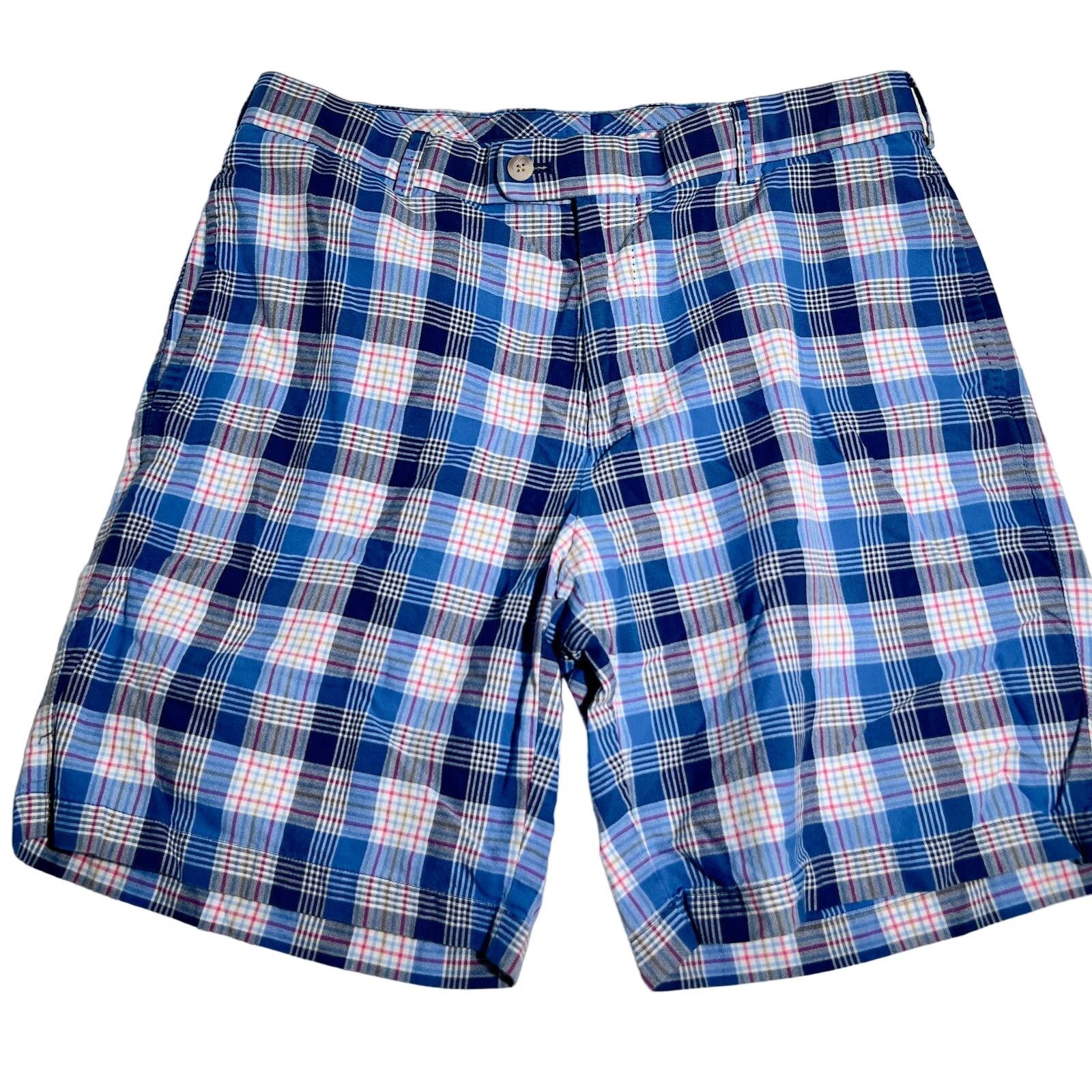Peter Millar Peter Millar Plaid Shorts 34W Reg 100% Cotton Blue Pockets Size US 34 / EU 50 - 1 Thumbnail