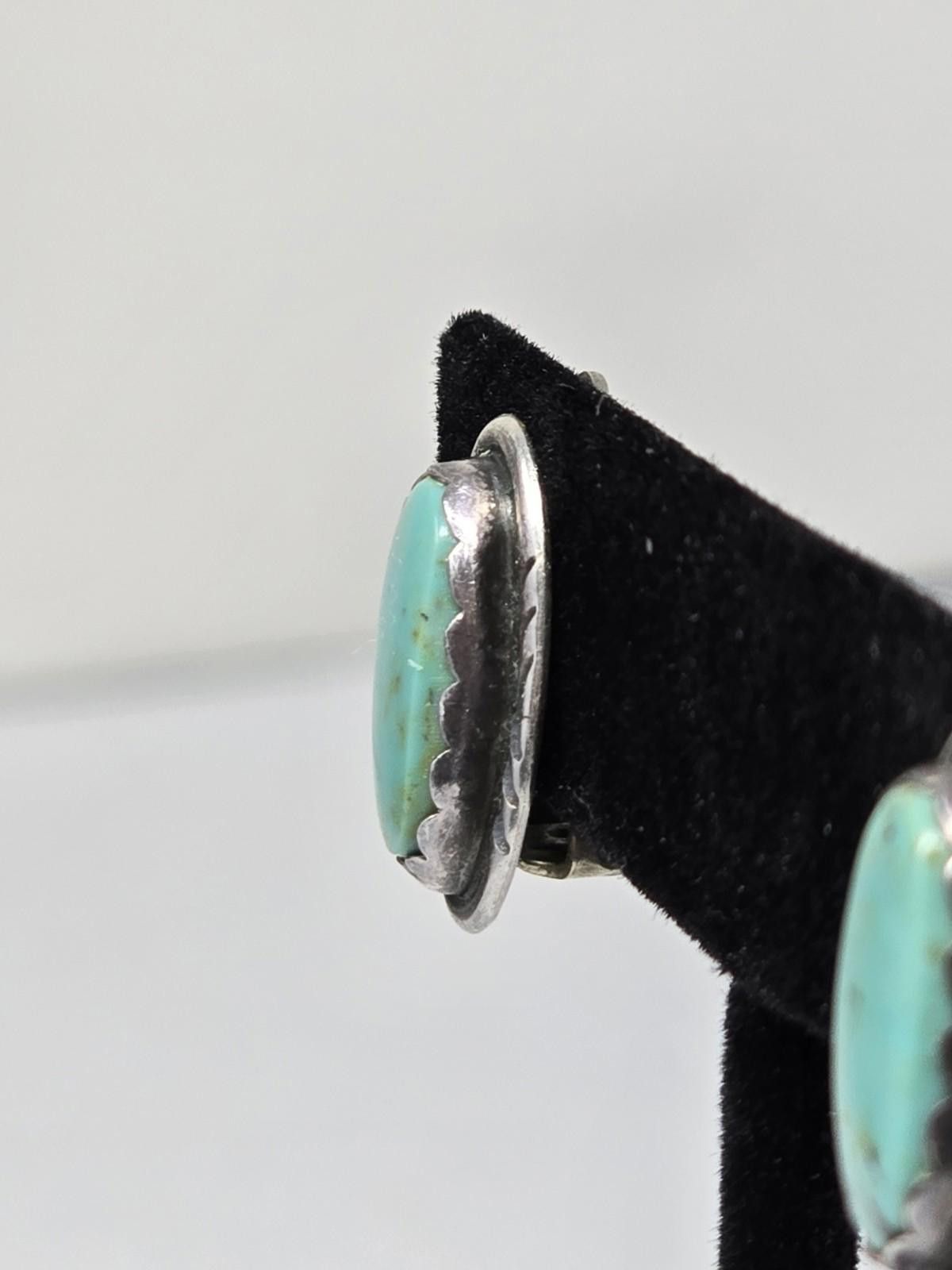 Other Native American Sterling Silver Turquoise Clip Earrings Size ONE SIZE - 2 Thumbnail