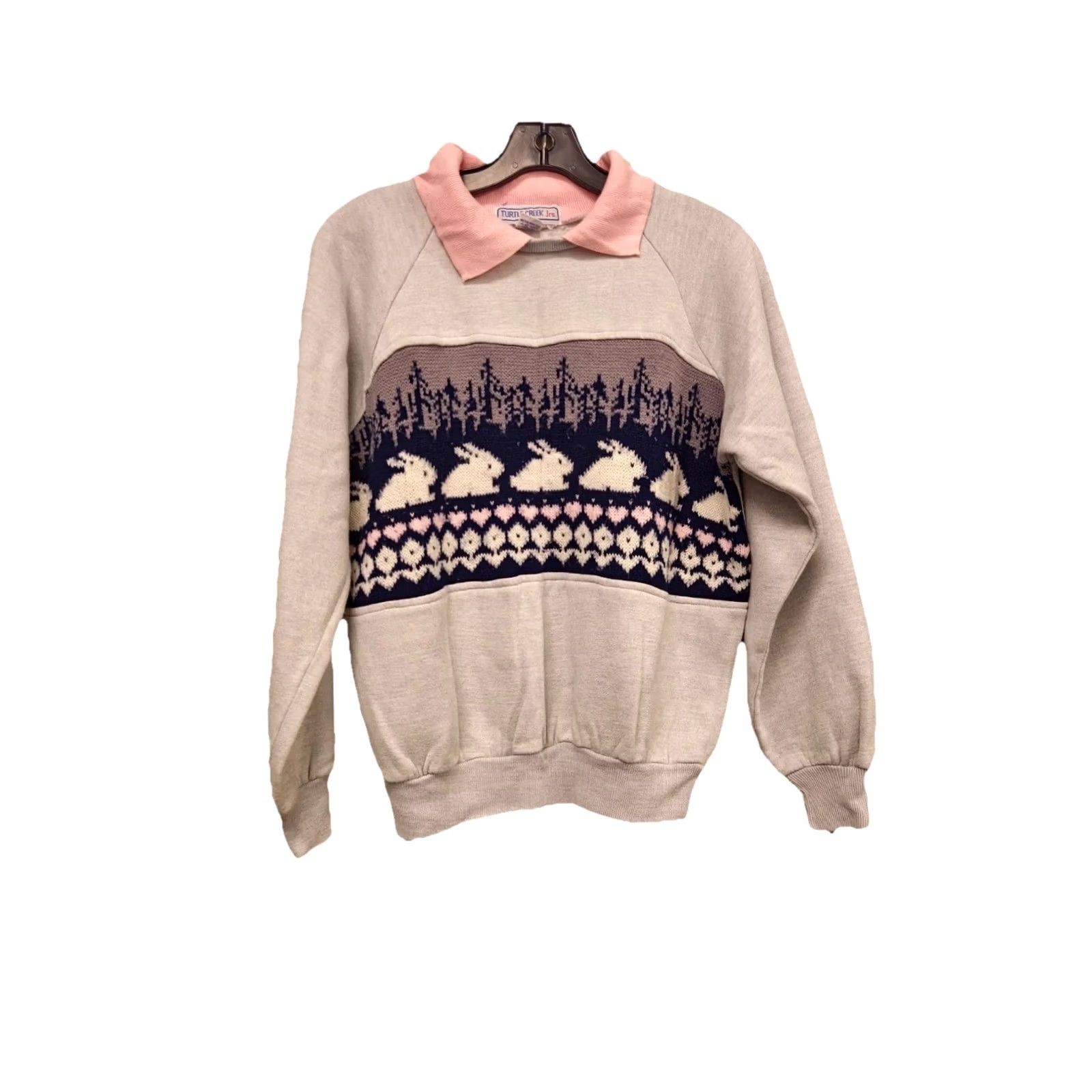 Vintage VINTAGE Turtle Creek Jrs Rabbit Knit Sweater Shirt Womens 80s 90s Gray M Pullover Knit Acrylic Long Sleeve Collared Size M / US 6-8 / IT 42-44 - 2 Thumbnail