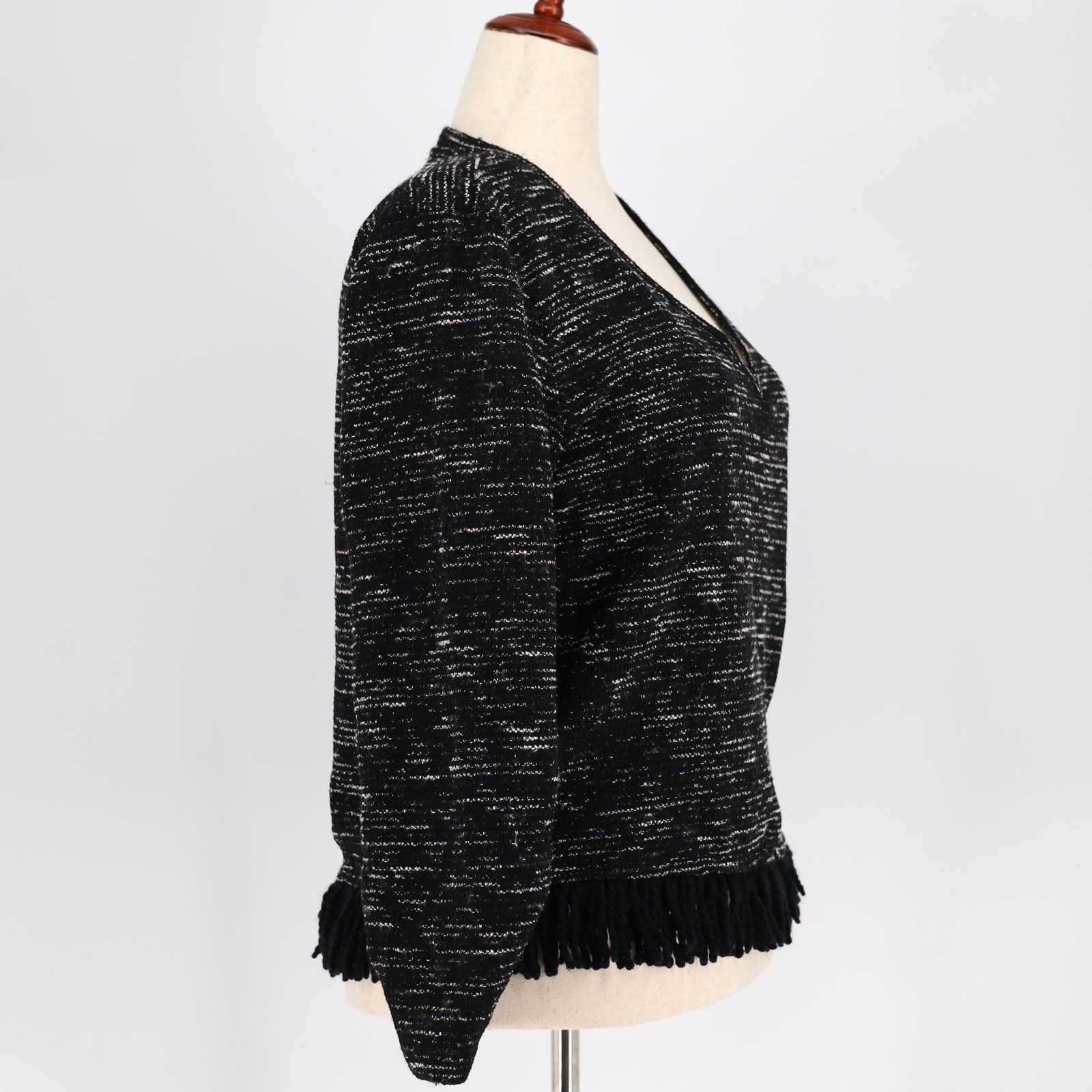 Vince Camuto Vince Camuto Women Black Casual Fringe-Trim V-neck Top L Size L / US 10 / IT 46 - 4 Thumbnail