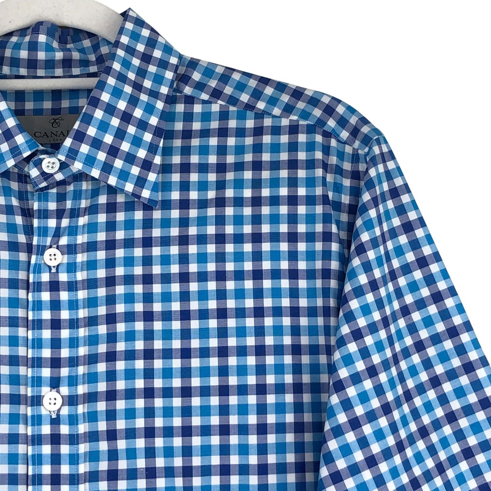 Canali Canali Dress Shirt M Blue Teal Gingham Check Long Sleeve Size US M / EU 48-50 / 2 - 7 Thumbnail