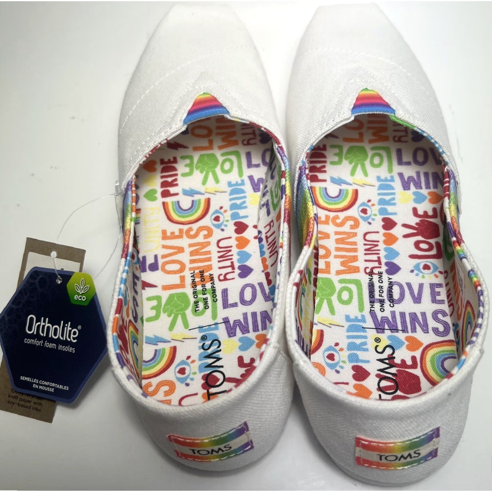 Toms TOMS Alpargatas Slip-On Pride Rainbow White Canvas Women’s Flat Shoes 7 M Size US 5 / IT 35 - 7 Thumbnail