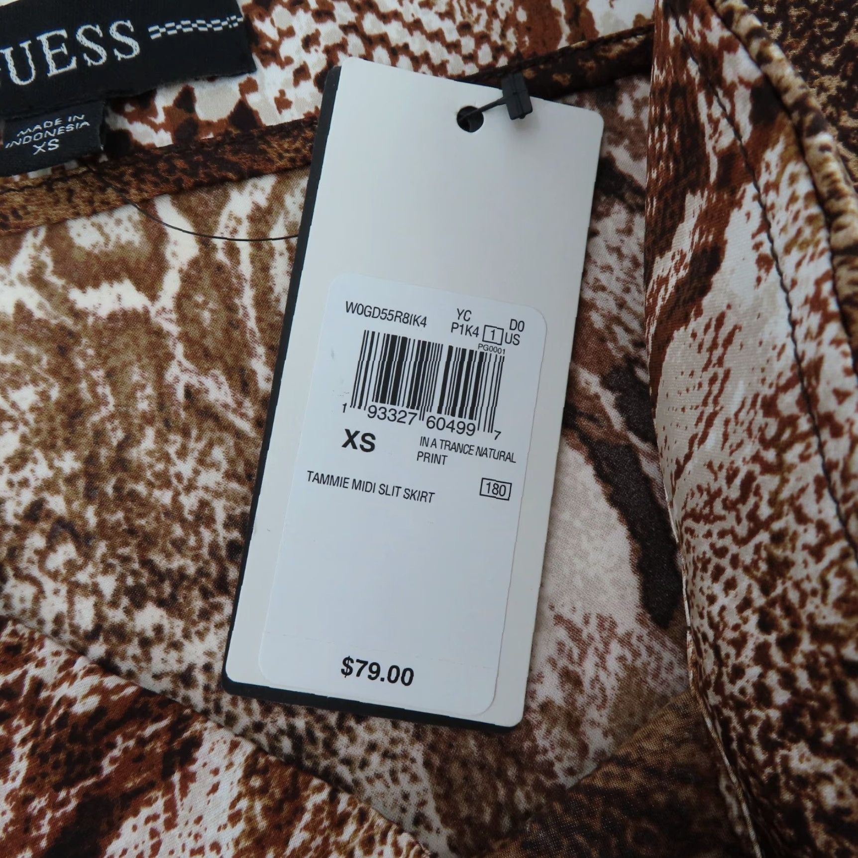 Guess GUESS Women XS Tammie Midi Slit Skirt Snakeskin Python Print Brown NEW Size 26" / US 2 / IT 38 - 6 Thumbnail