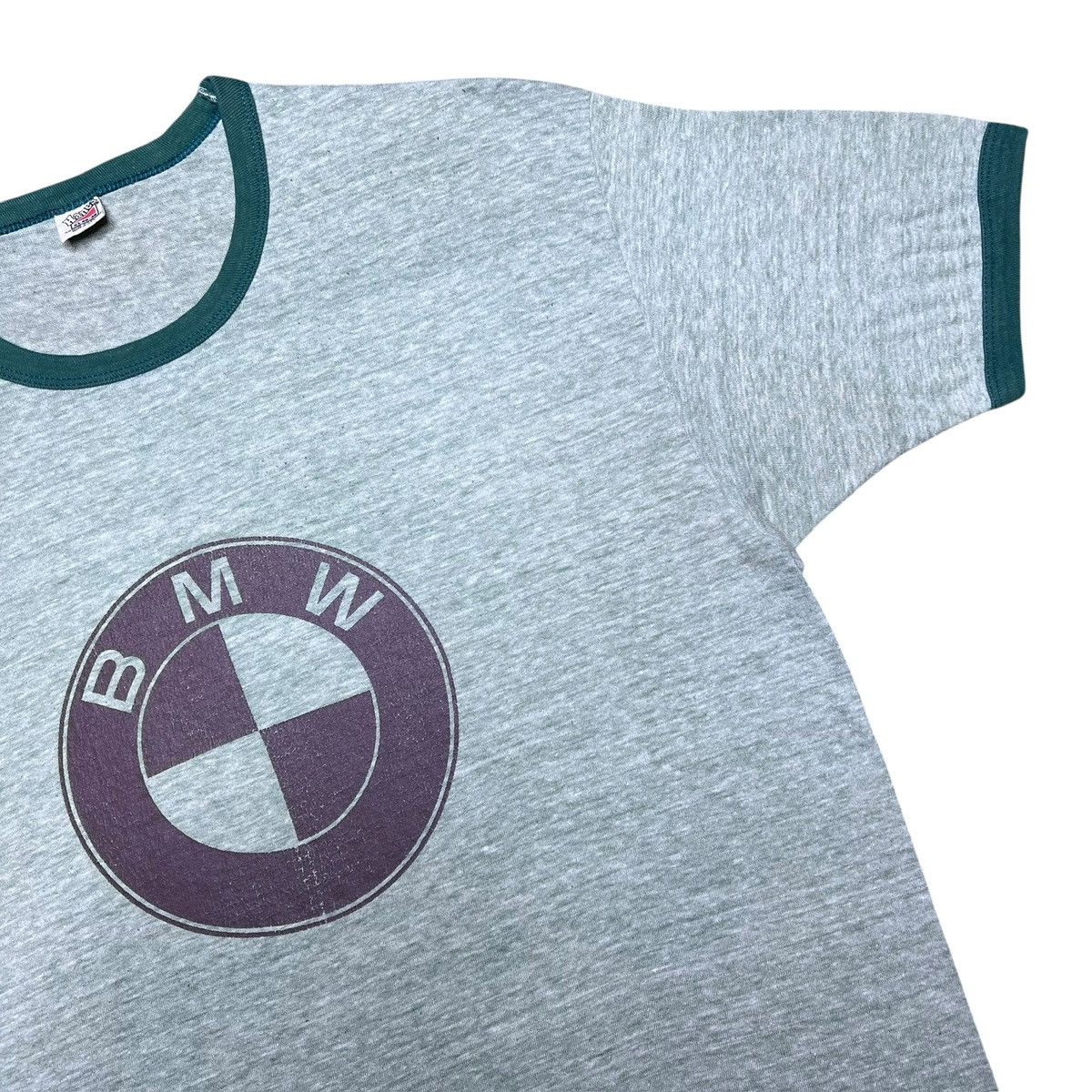 BMW Vintage 1970s BMW Motors Logo Green Ringer Graphic T-Shirt Size US XL / EU 56 / 4 - 5 Thumbnail