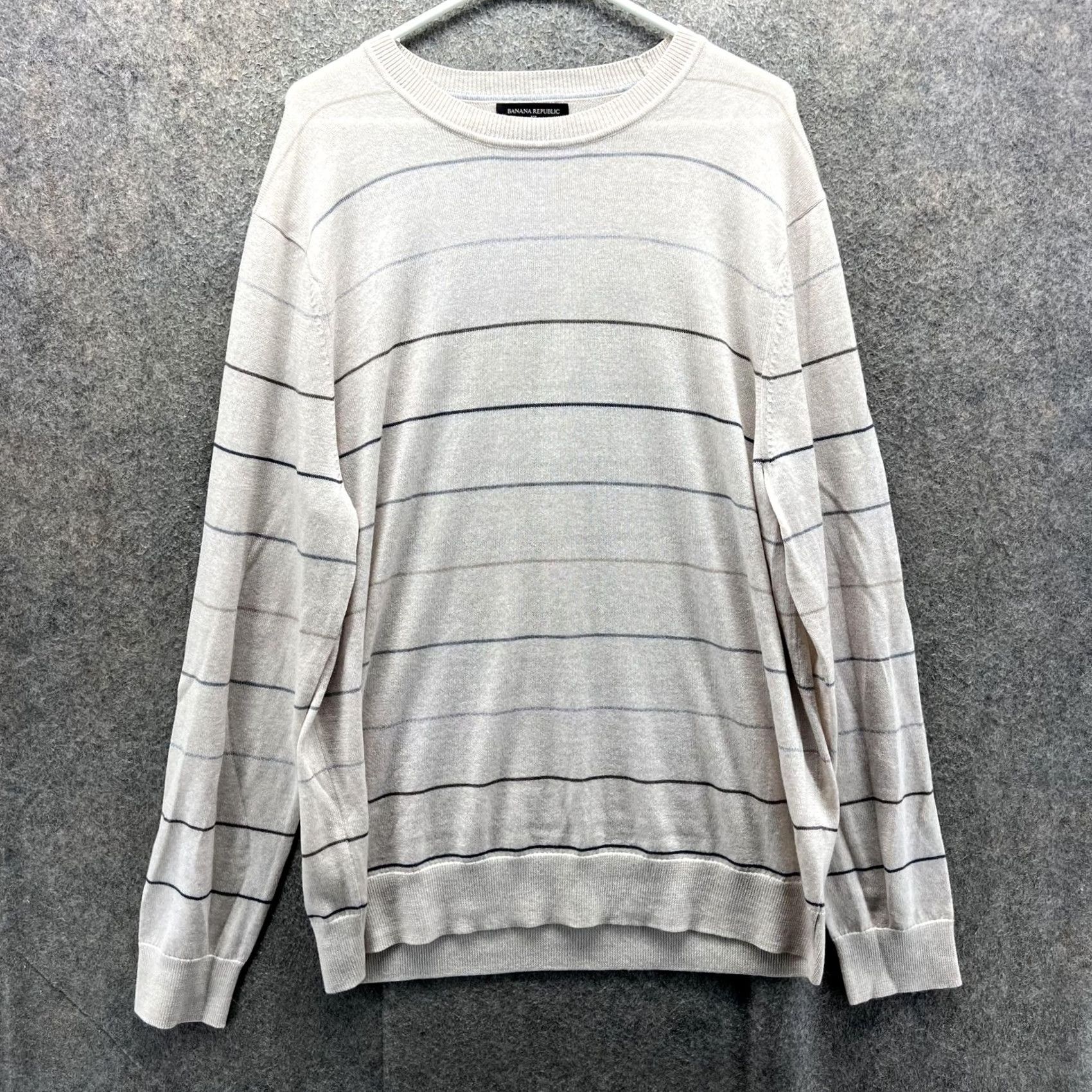 Banana Republic VINTAGE Banana Republic Sweater Mens XL Beige Stripe Merino Wool Crewneck Lightweight Size US XL / EU 56 / 4 - 2 Thumbnail
