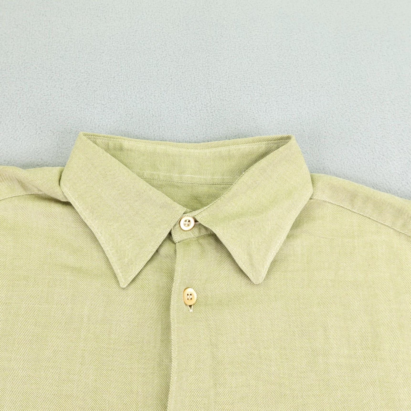 Ermenegildo Zegna VINTAGE Ermenegildo Zegna Shirt Men Large Beige Herringbone Twill Button-Up Long Sleeve Size US L / EU 52-54 / 3 - 2 Thumbnail
