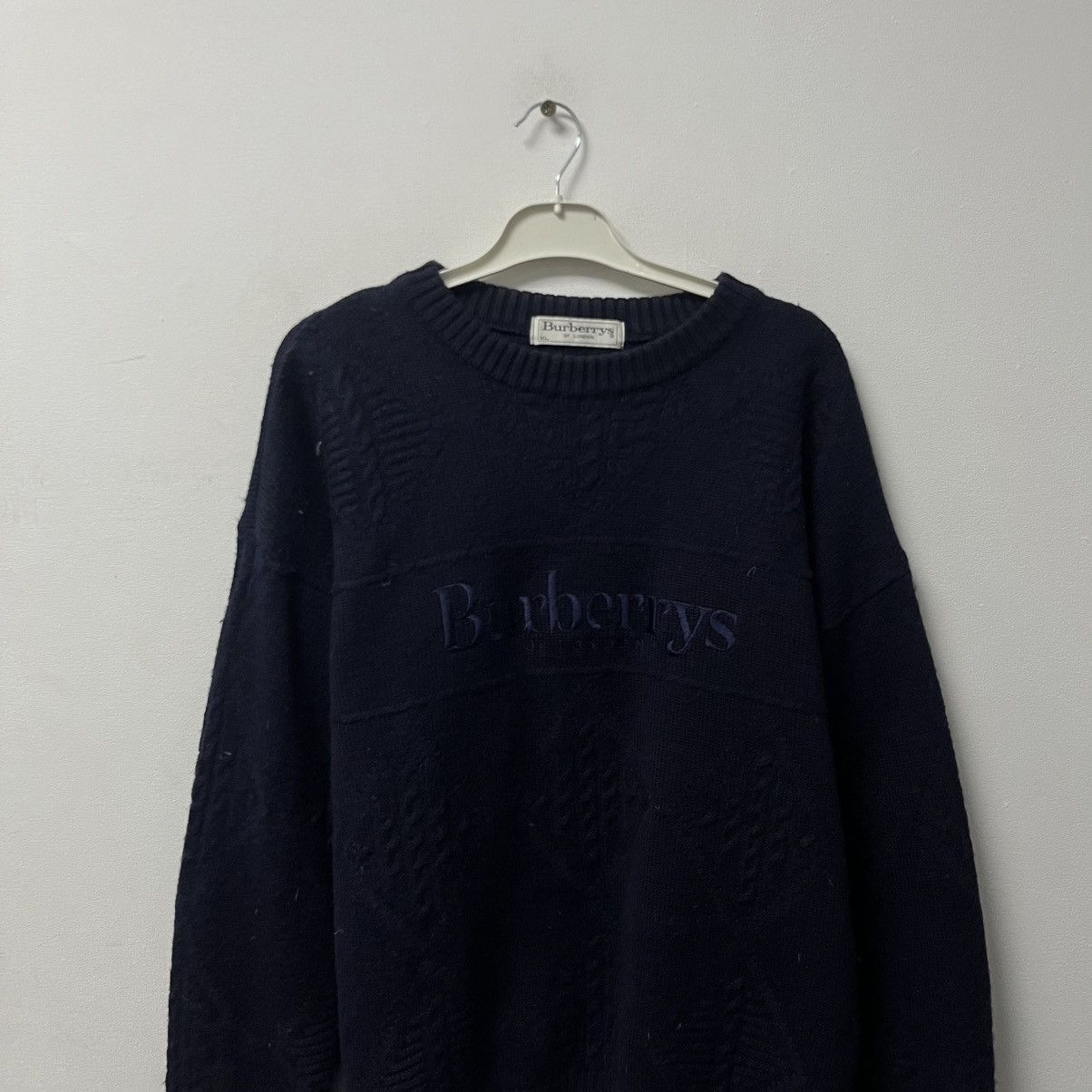 Burberry Vintage Burberry's Sweater Sweatshirt Big Logo Wool Size US XL / EU 56 / 4 - 3 Thumbnail