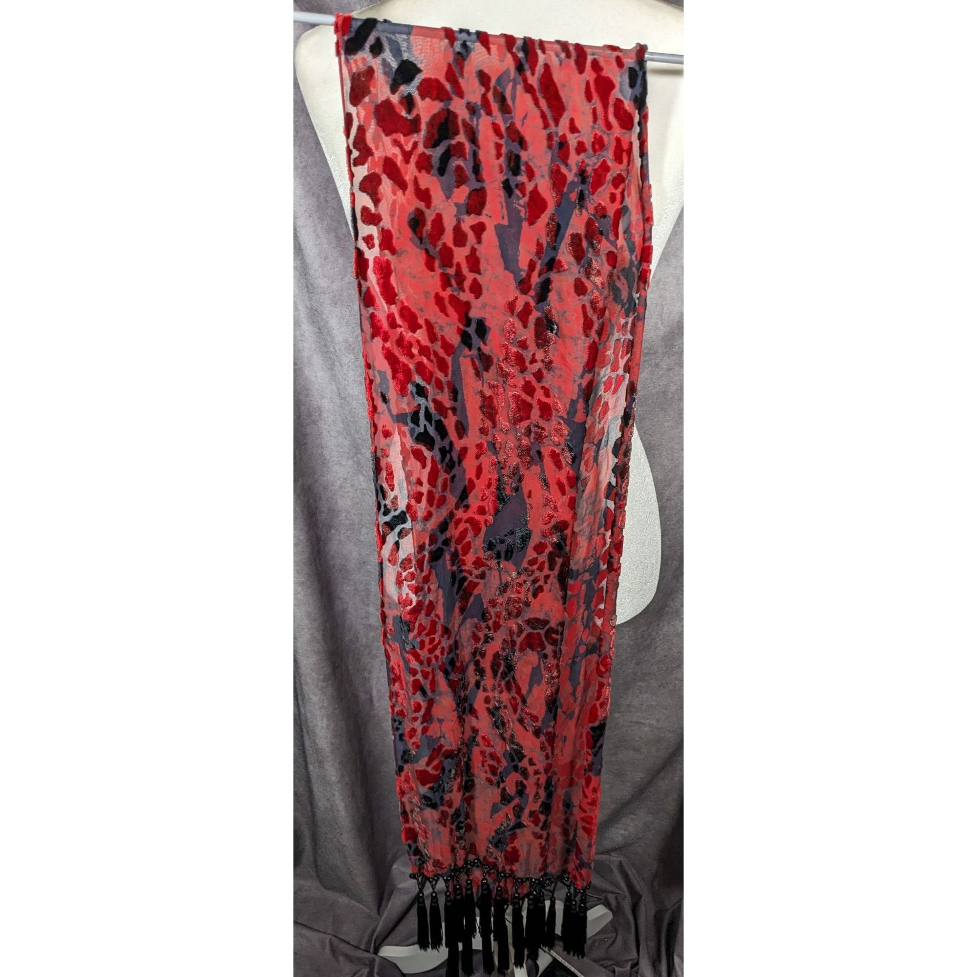 Other Gothic Red And Black Abstract Velvet Burnout Beaded Fringe S Size ONE SIZE - 8 Thumbnail
