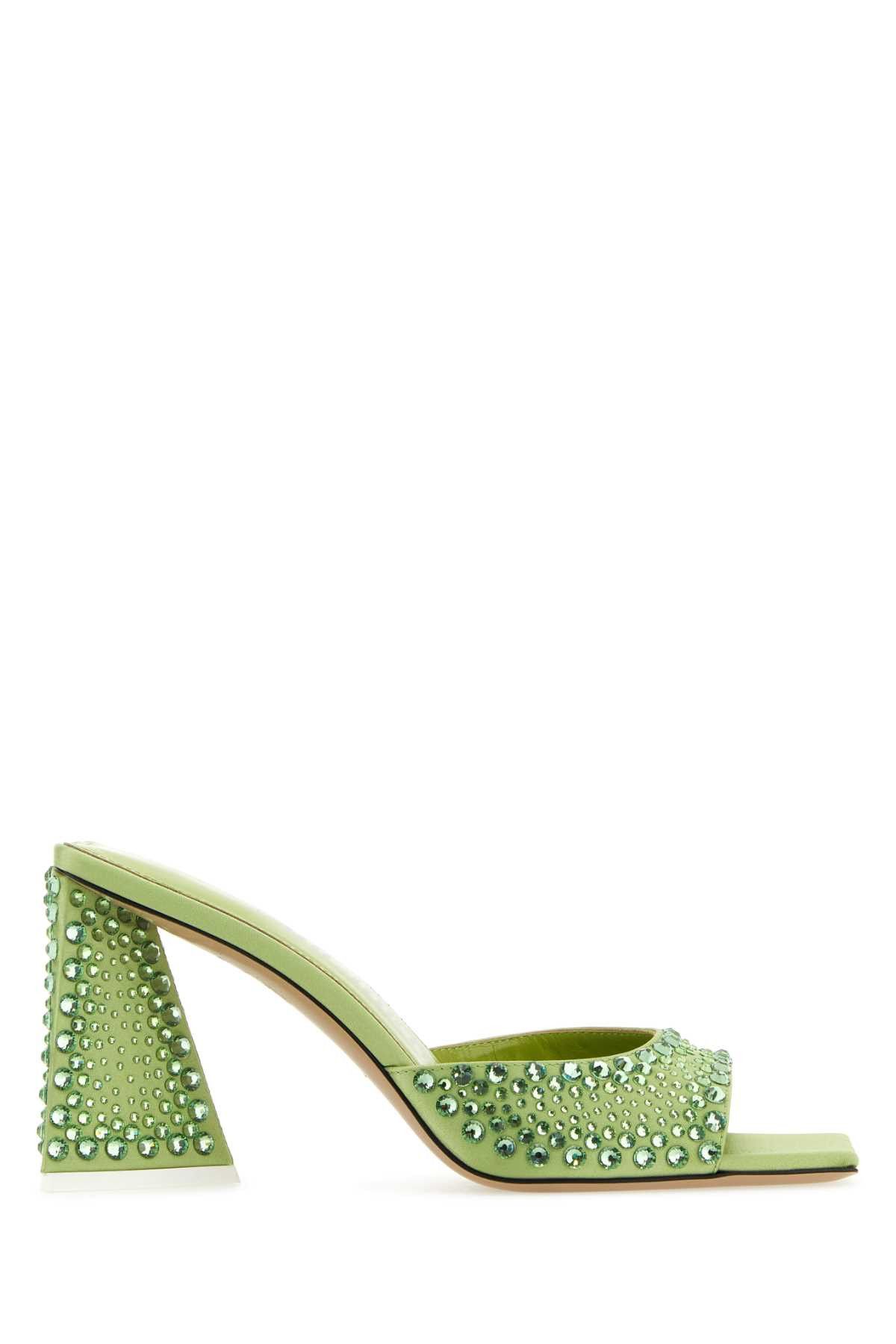 image of The Attico Embellished Satin Mini Devon Mule Shoess Shoes in Green, Women's (Size 6)