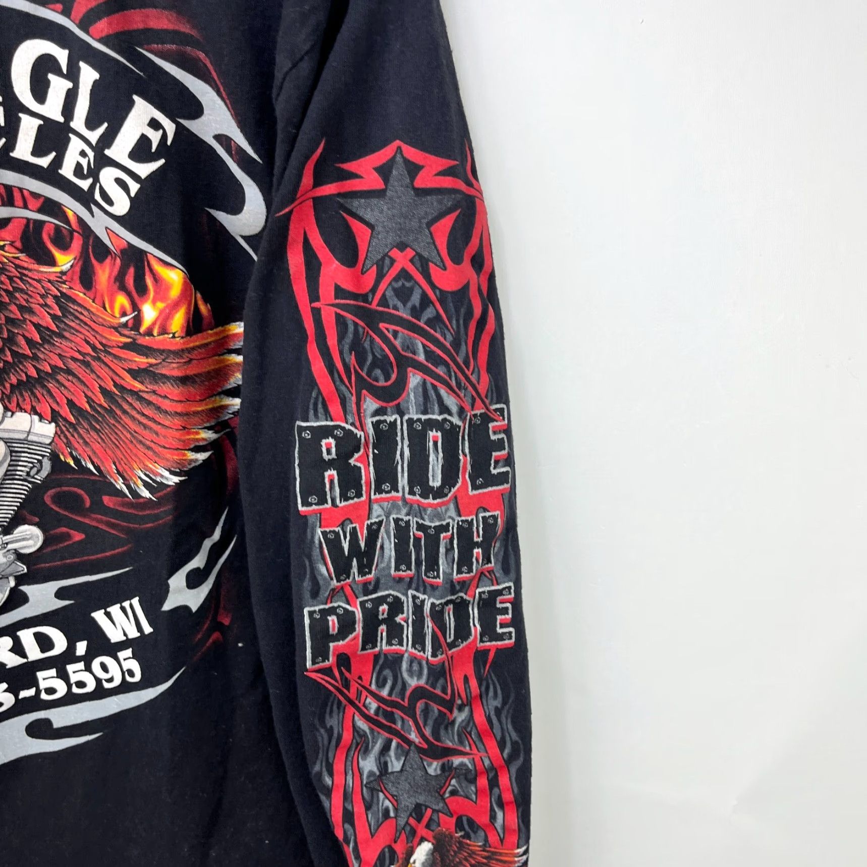 Vintage VINTAGE Flames Biker Eagle Motorcycle Long Sleeve Shirt Hit Medium Fire Men T-Shirt M Black Size US M / EU 48-50 / 2 - 4 Thumbnail