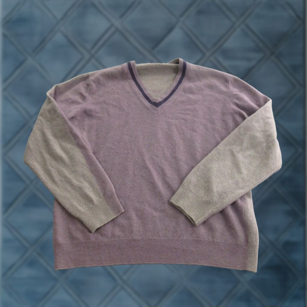 Altea Altea Sweater Mens L Purple Brown 100% Wool V-Neck Colorblock Knit Pullover Size US L / EU 52-54 / 3 - 1 Thumbnail