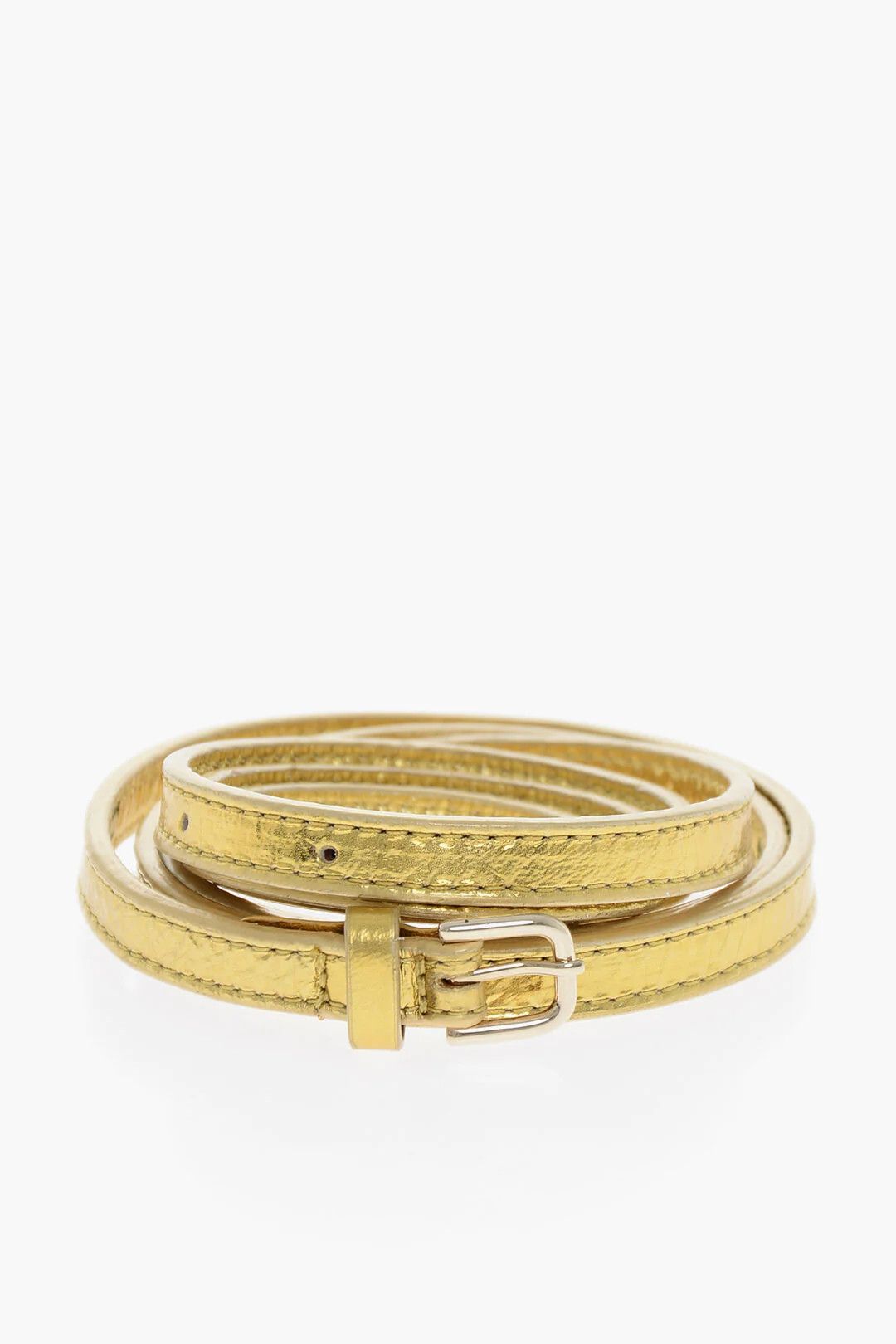 Dries Van Noten og1mm0426 Size: OS / Slim-Fit Metallic Leather Belt in Gold Size ONE SIZE - 1 Thumbnail
